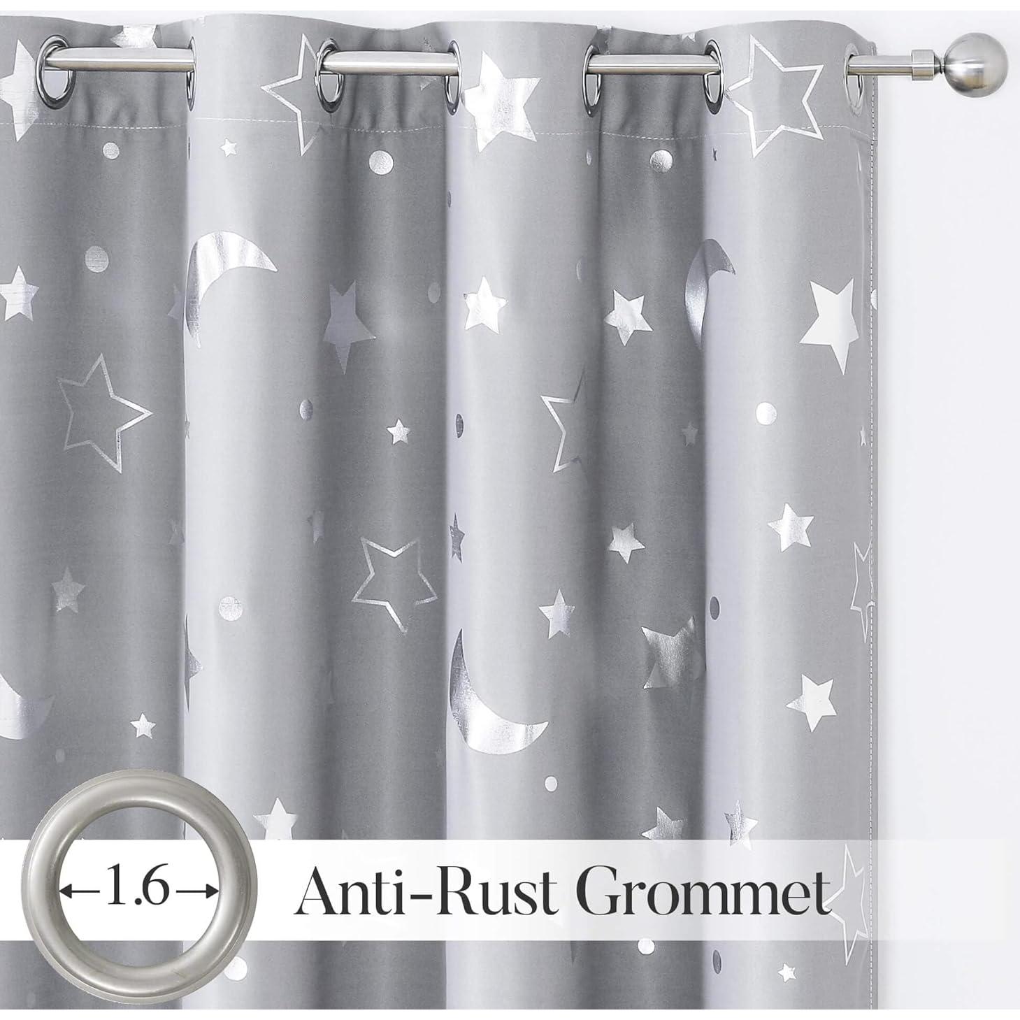 Cortinas Opacas Grises WUBODTI 132.1x114.3 cm 2 Paneles Estrellas
