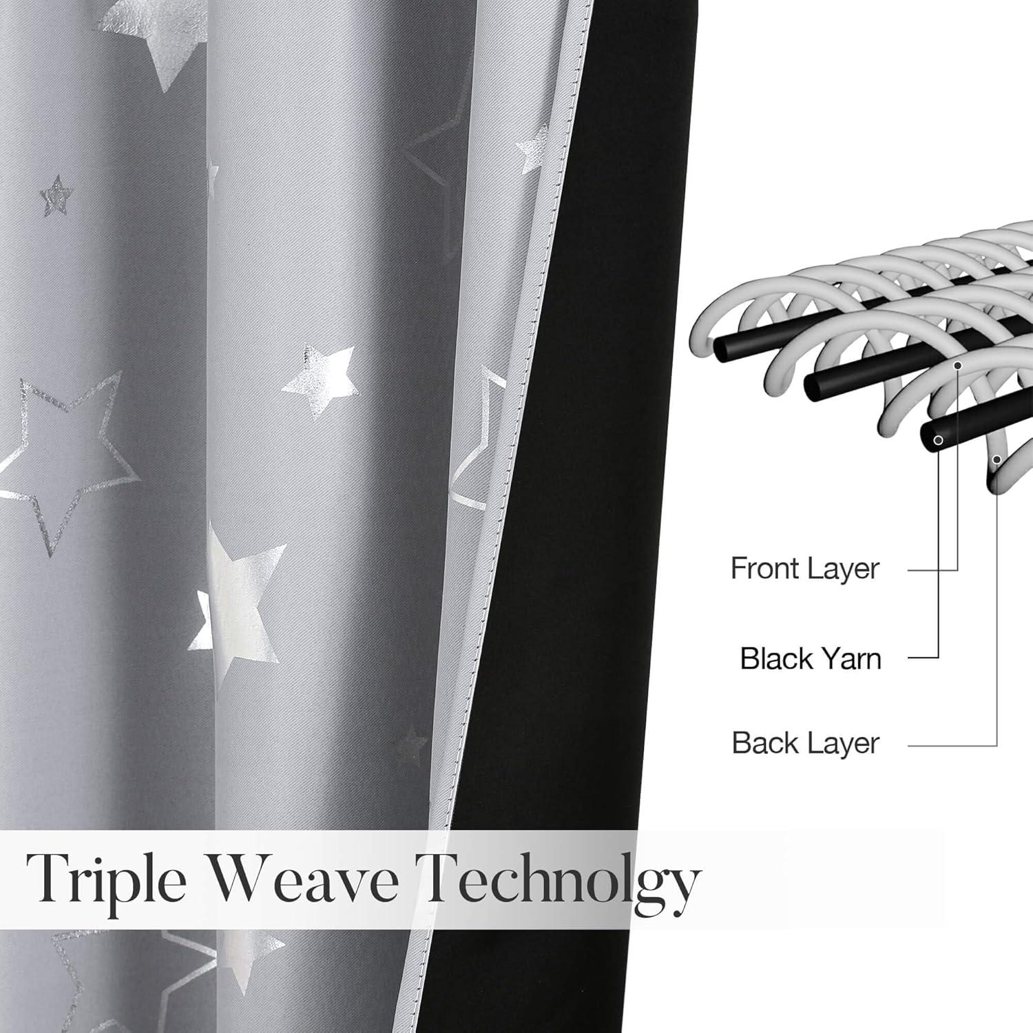 Cortinas Opacas Grises WUBODTI 132.1x114.3 cm 2 Paneles Estrellas