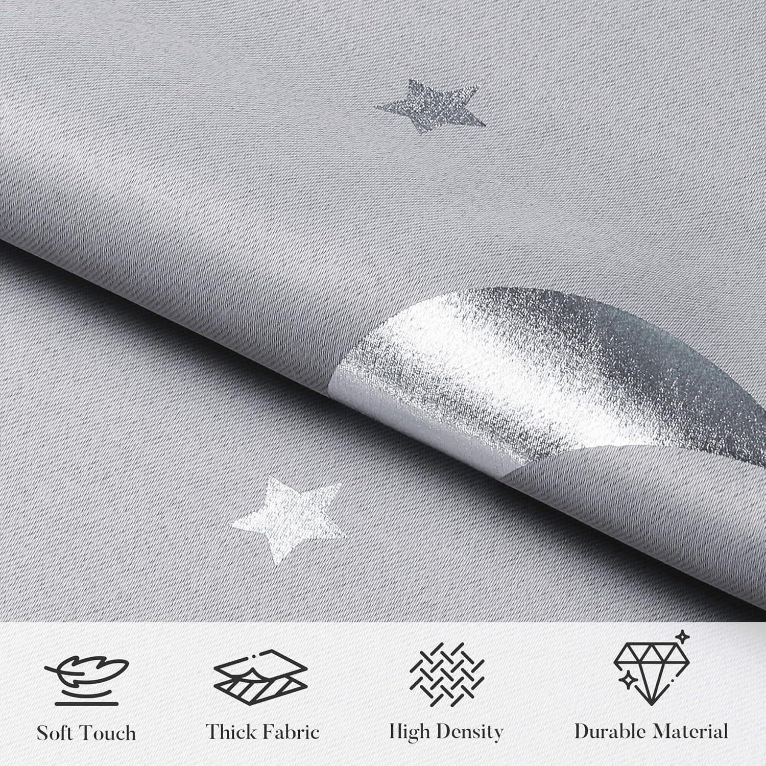 Cortinas Opacas Grises WUBODTI 132.1x114.3 cm 2 Paneles Estrellas