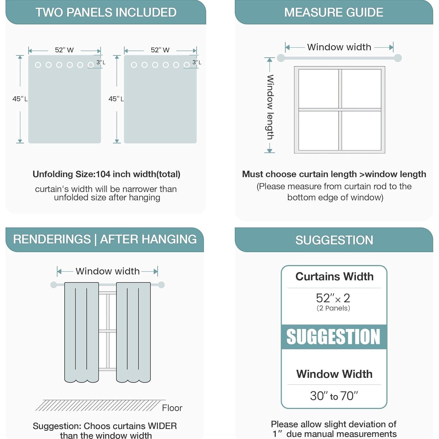 Cortinas Opacas Grises WUBODTI 132.1x114.3 cm 2 Paneles Estrellas