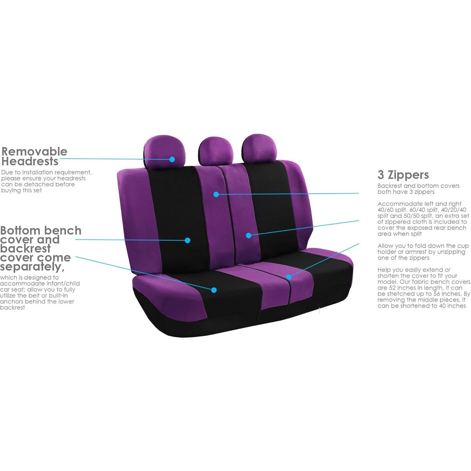 Cubiertas de Asientos TLH Moradas Lavables para Coche - Juego Completo