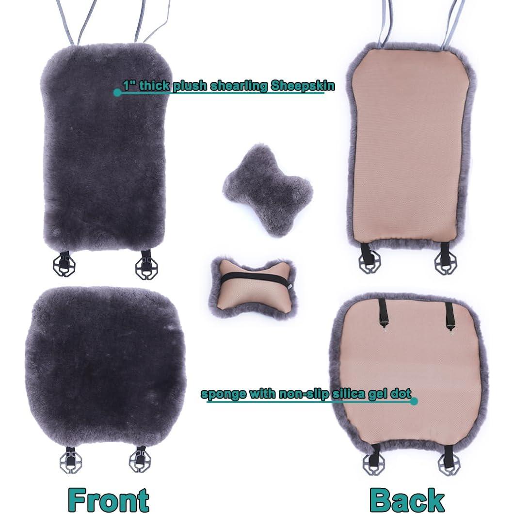 2 Pack Fuzzy Fluffy Fur Sheepskin Car Seat Covers for Auto Soft Cozy Wool Universal Seat Cushion Accessories Automobiles (Black)