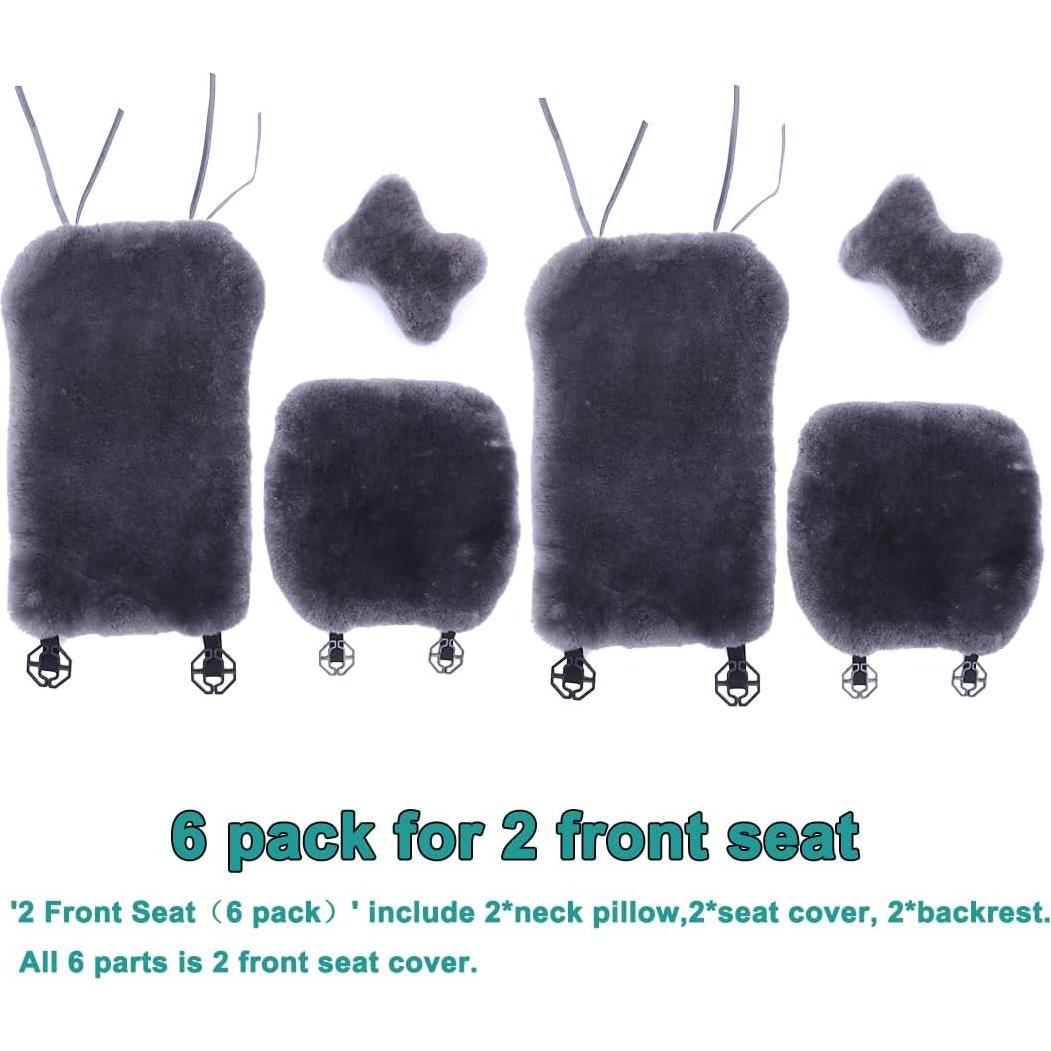 2 Pack Fuzzy Fluffy Fur Sheepskin Car Seat Covers for Auto Soft Cozy Wool Universal Seat Cushion Accessories Automobiles (Black)