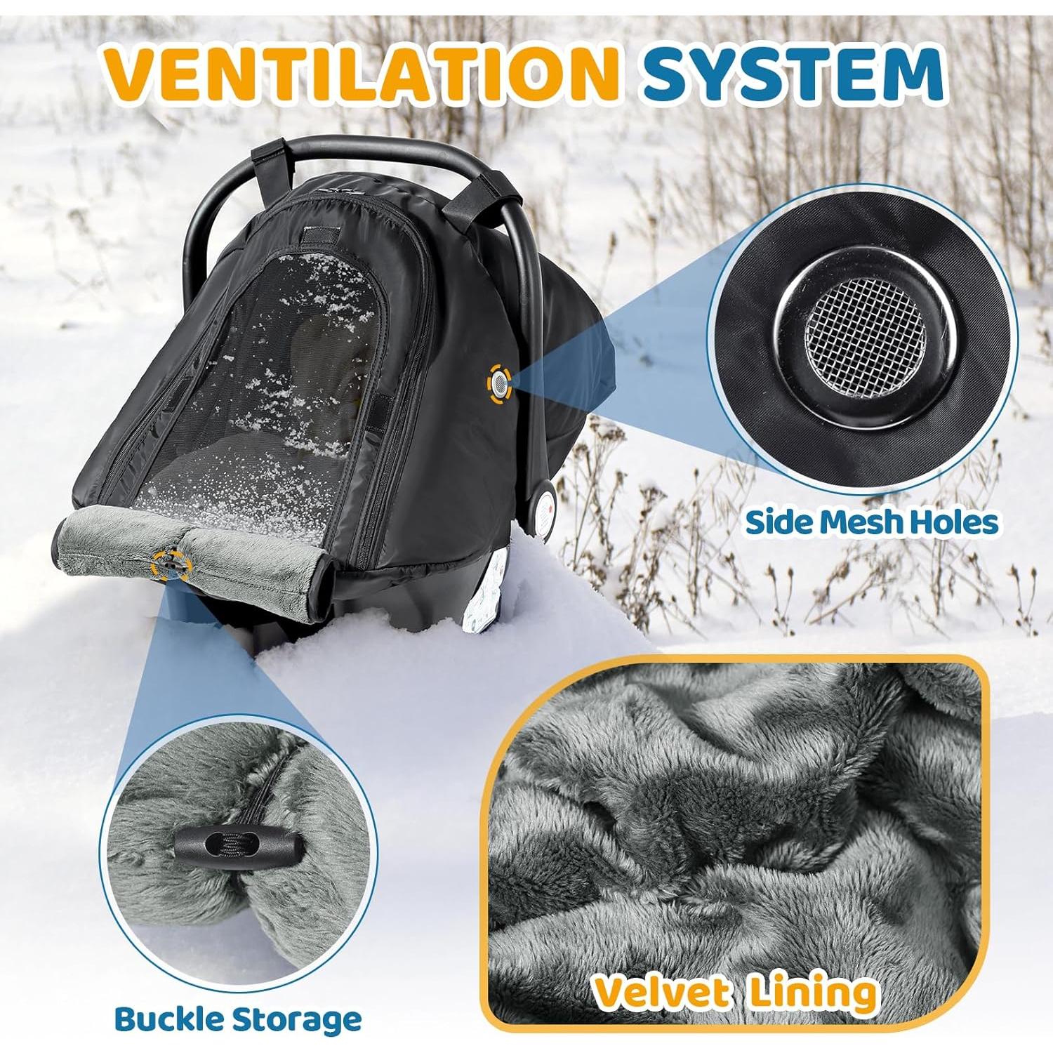 Cubierta de Asiento de Auto de Invierno Orzbow para Bebés - Negro