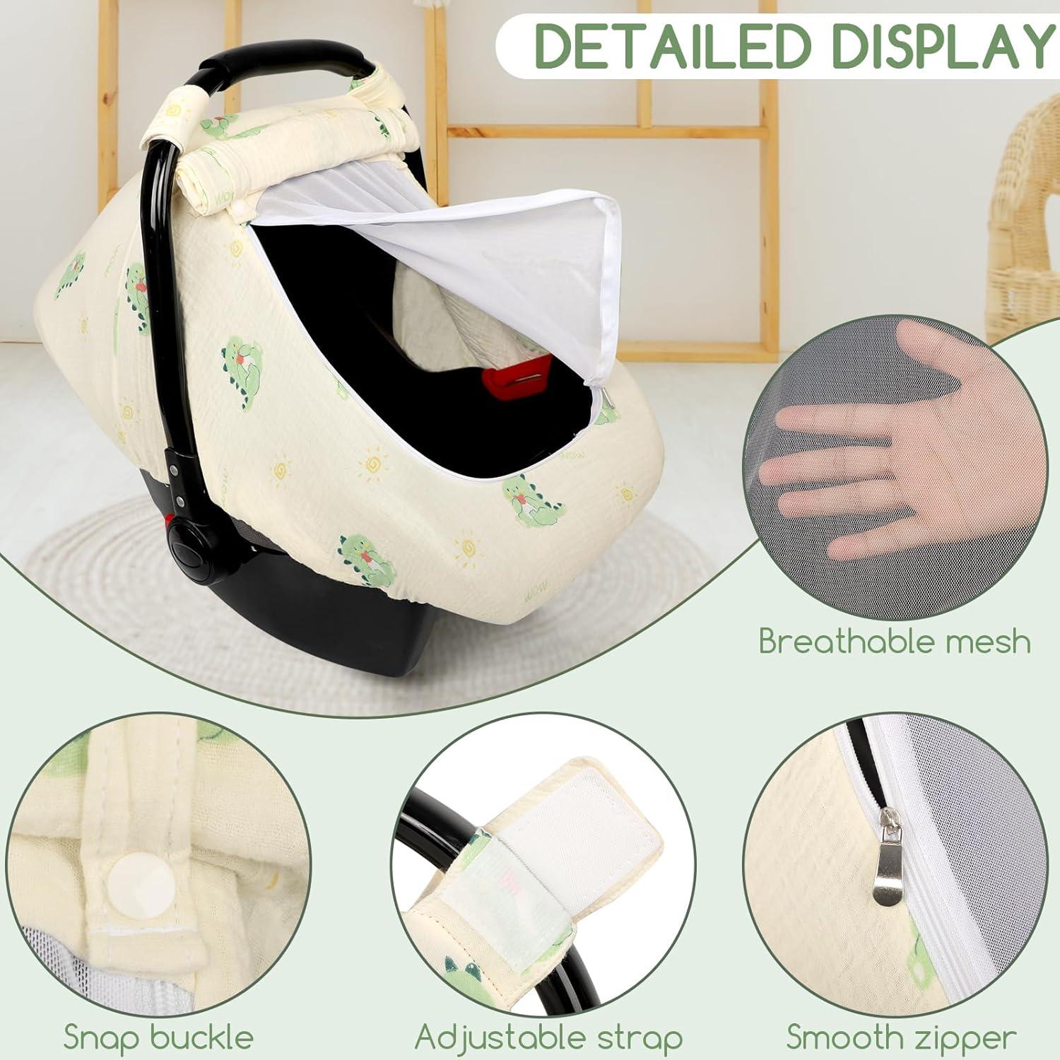 Cubierta de Asiento de Coche Muselina Bebé Dinosaurio Verde