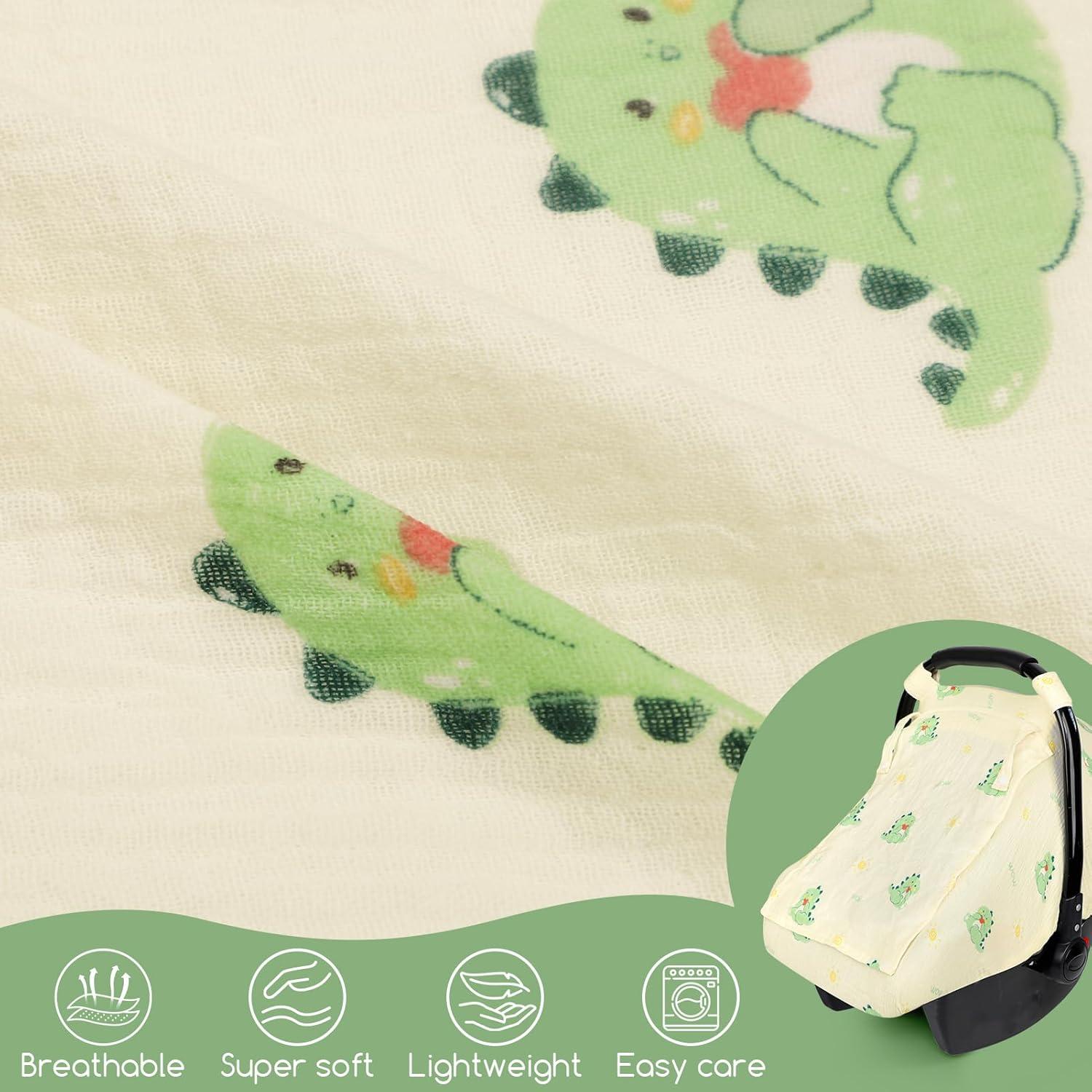 Cubierta de Asiento de Coche Muselina Bebé Dinosaurio Verde