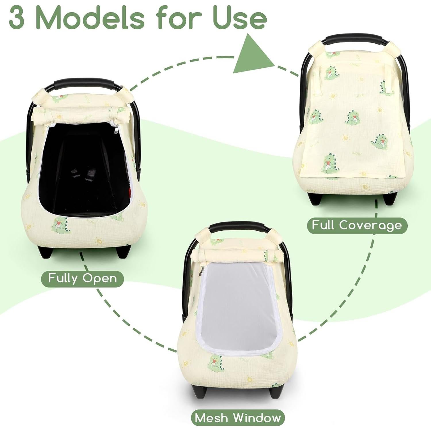 Cubierta de Asiento de Coche Muselina Bebé Dinosaurio Verde