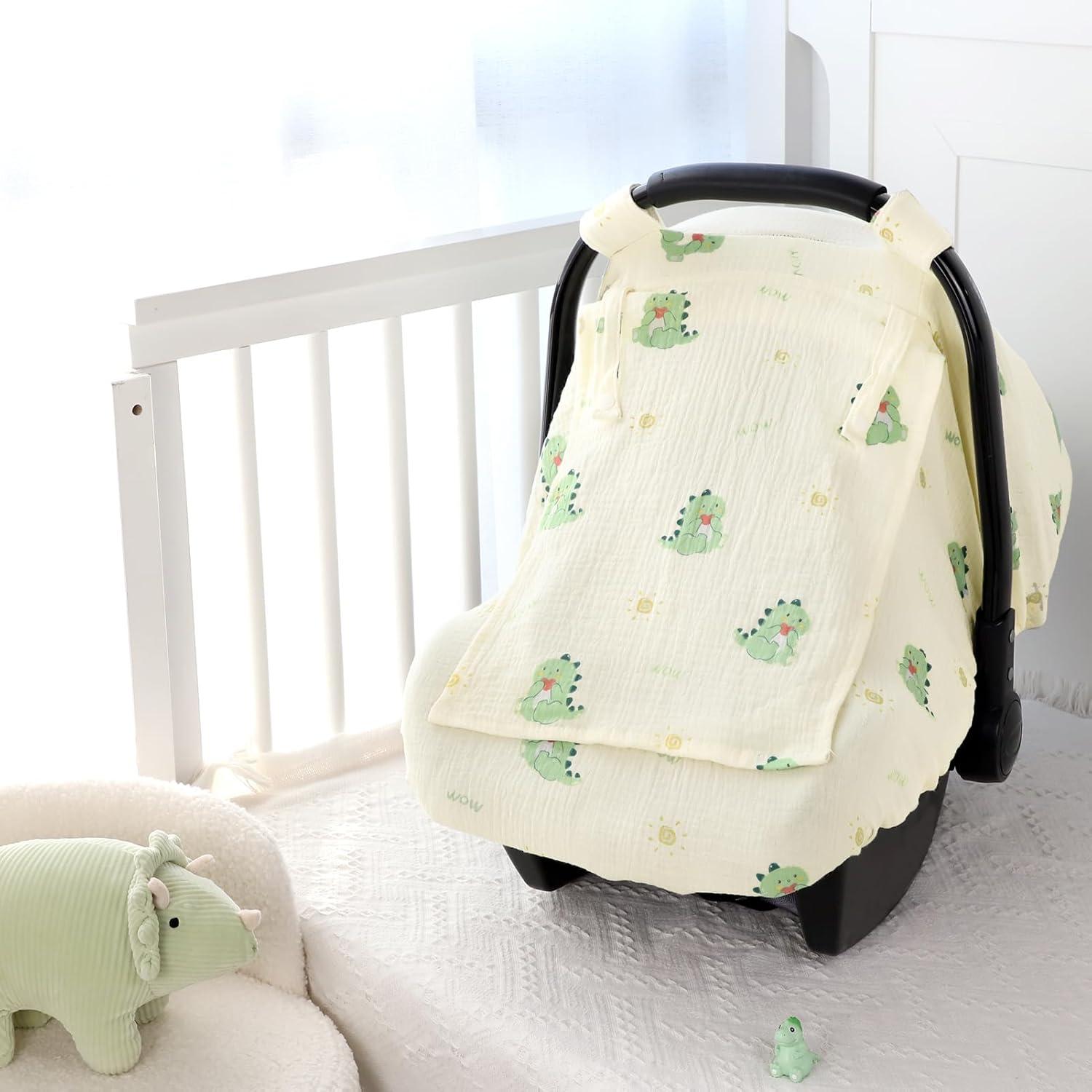 Cubierta de Asiento de Coche Muselina Bebé Dinosaurio Verde
