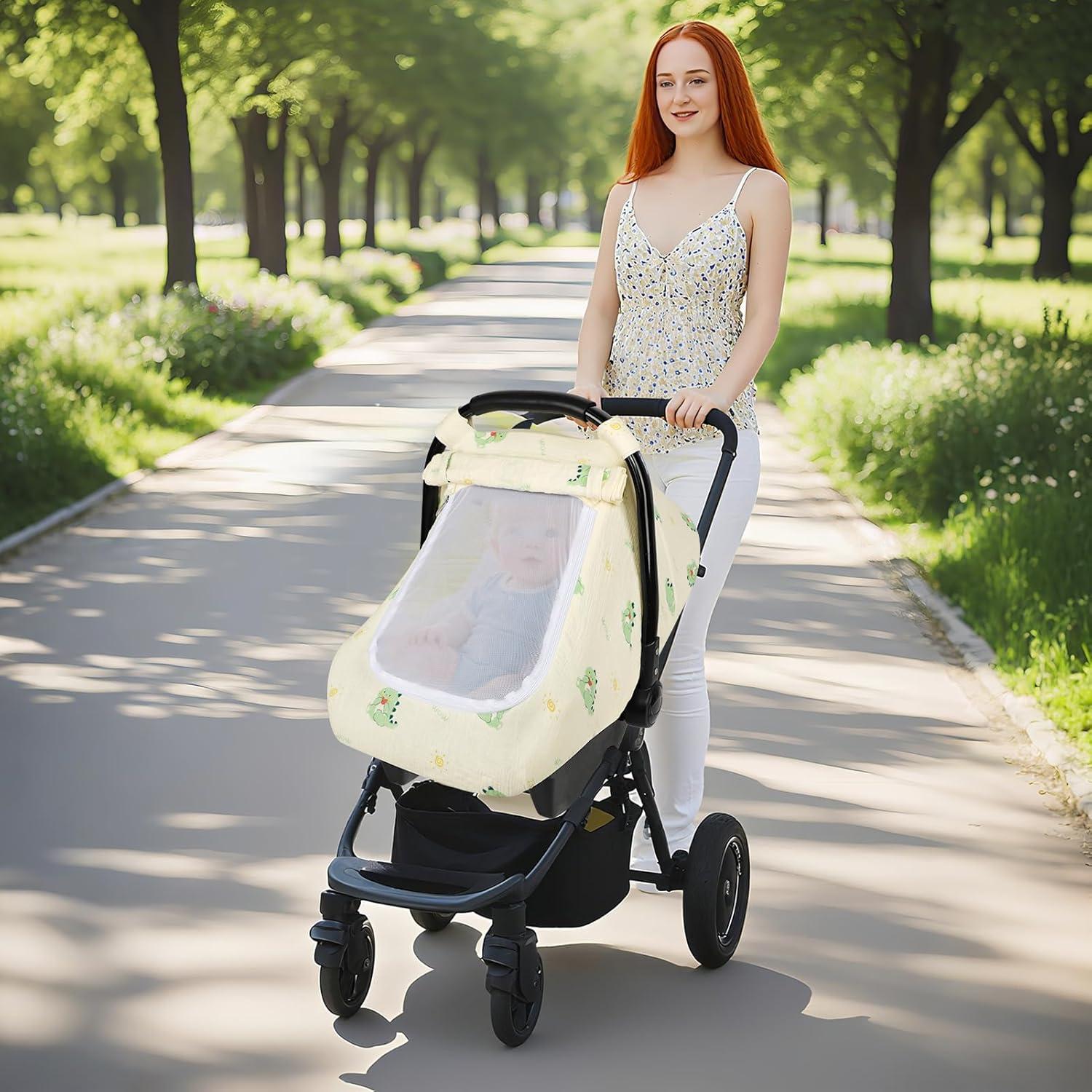 Cubierta de Asiento de Coche Muselina Bebé Dinosaurio Verde