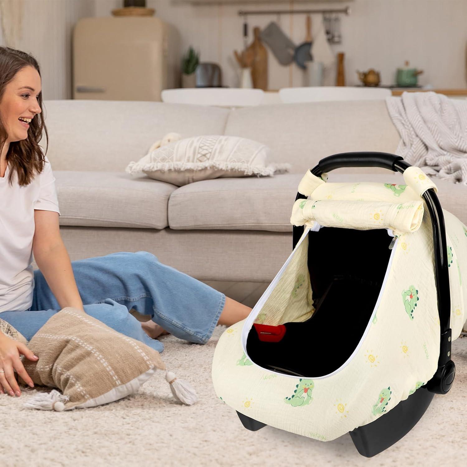 Cubierta de Asiento de Coche Muselina Bebé Dinosaurio Verde