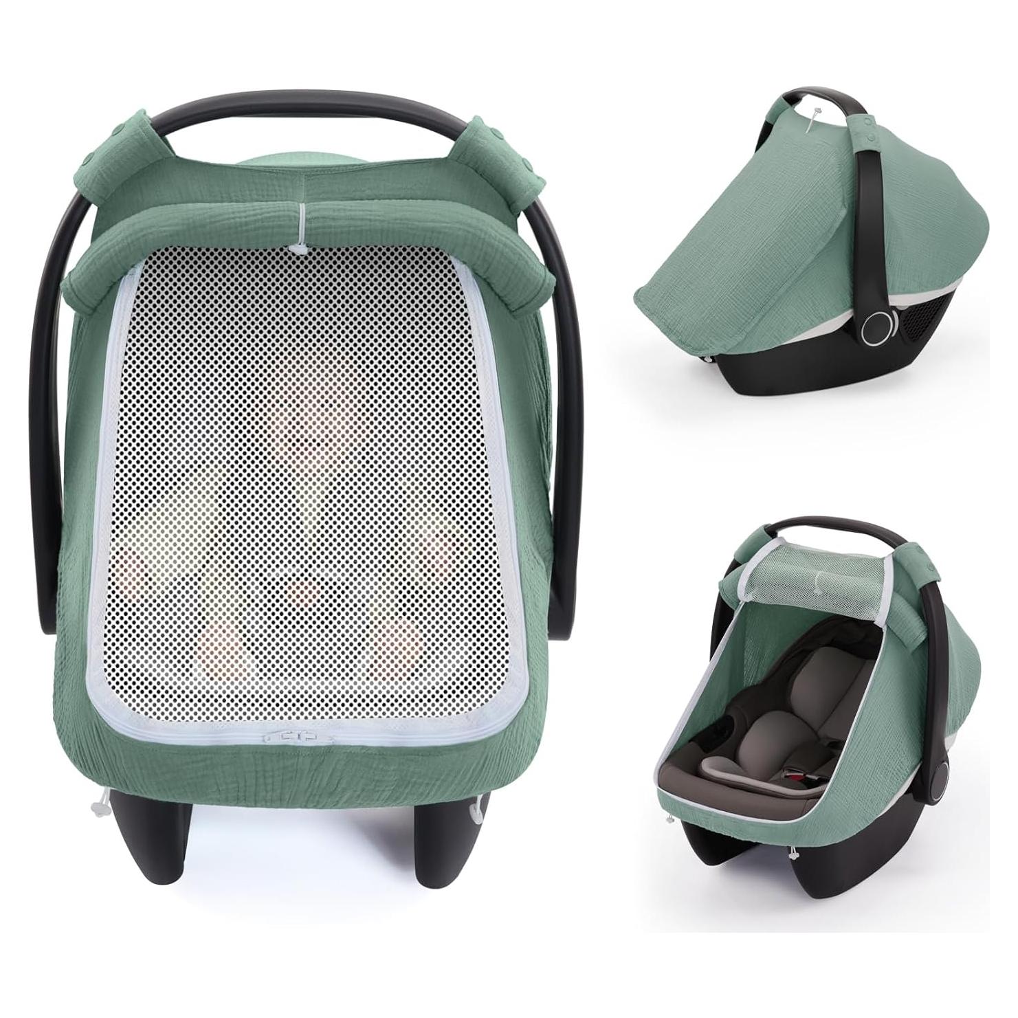 Cubierta para Asiento de Auto Bebé Blissful Diary Algodón Muselina Verde