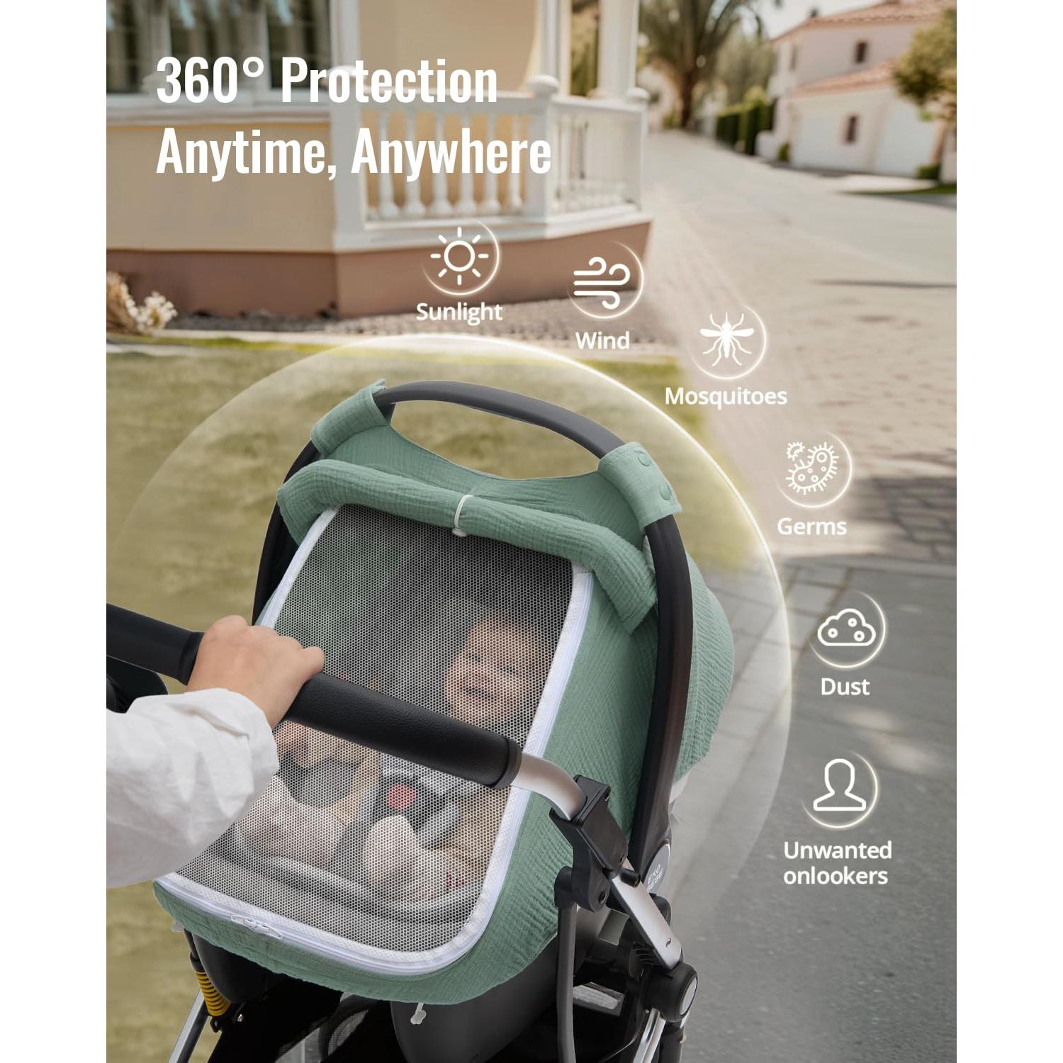 Cubierta para Asiento de Auto Bebé Blissful Diary Algodón Muselina Verde