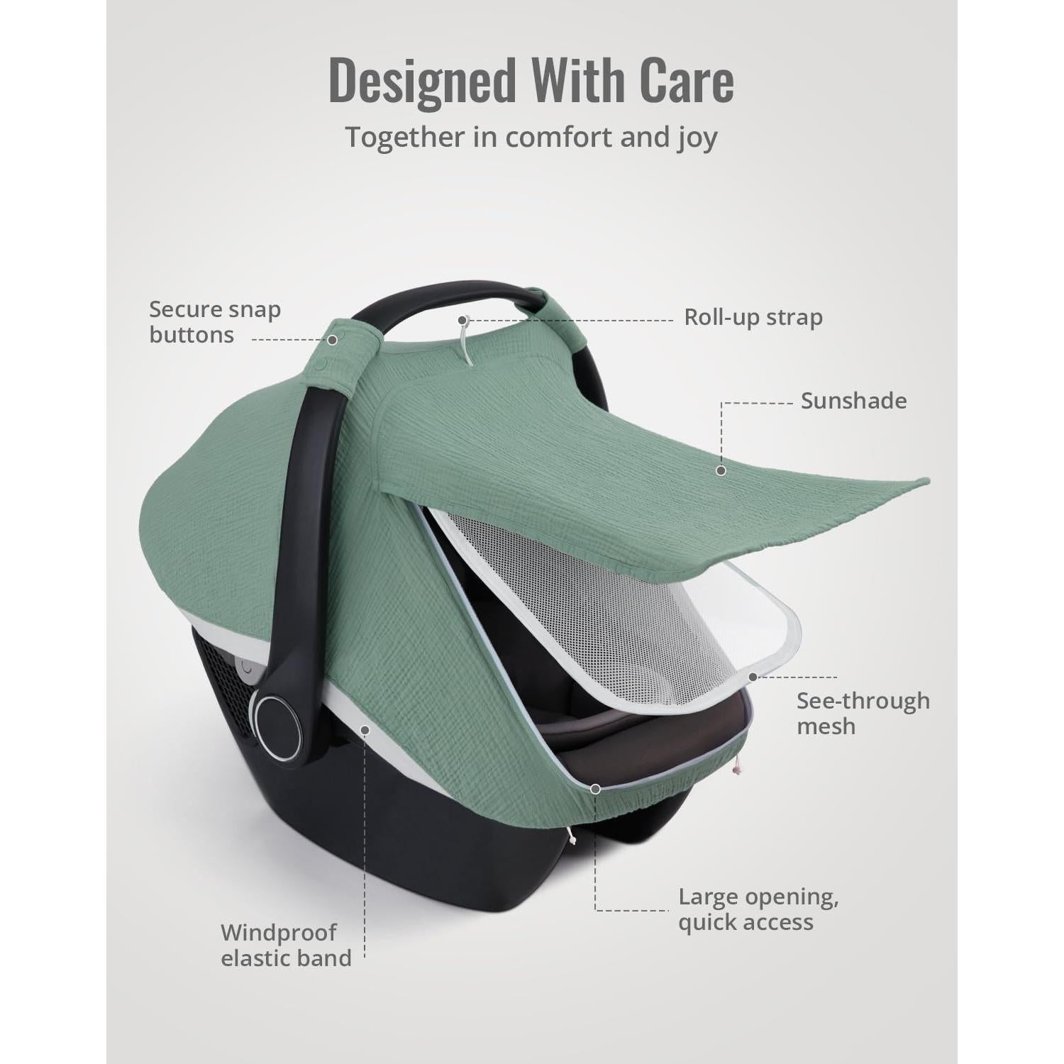 Cubierta para Asiento de Auto Bebé Blissful Diary Algodón Muselina Verde