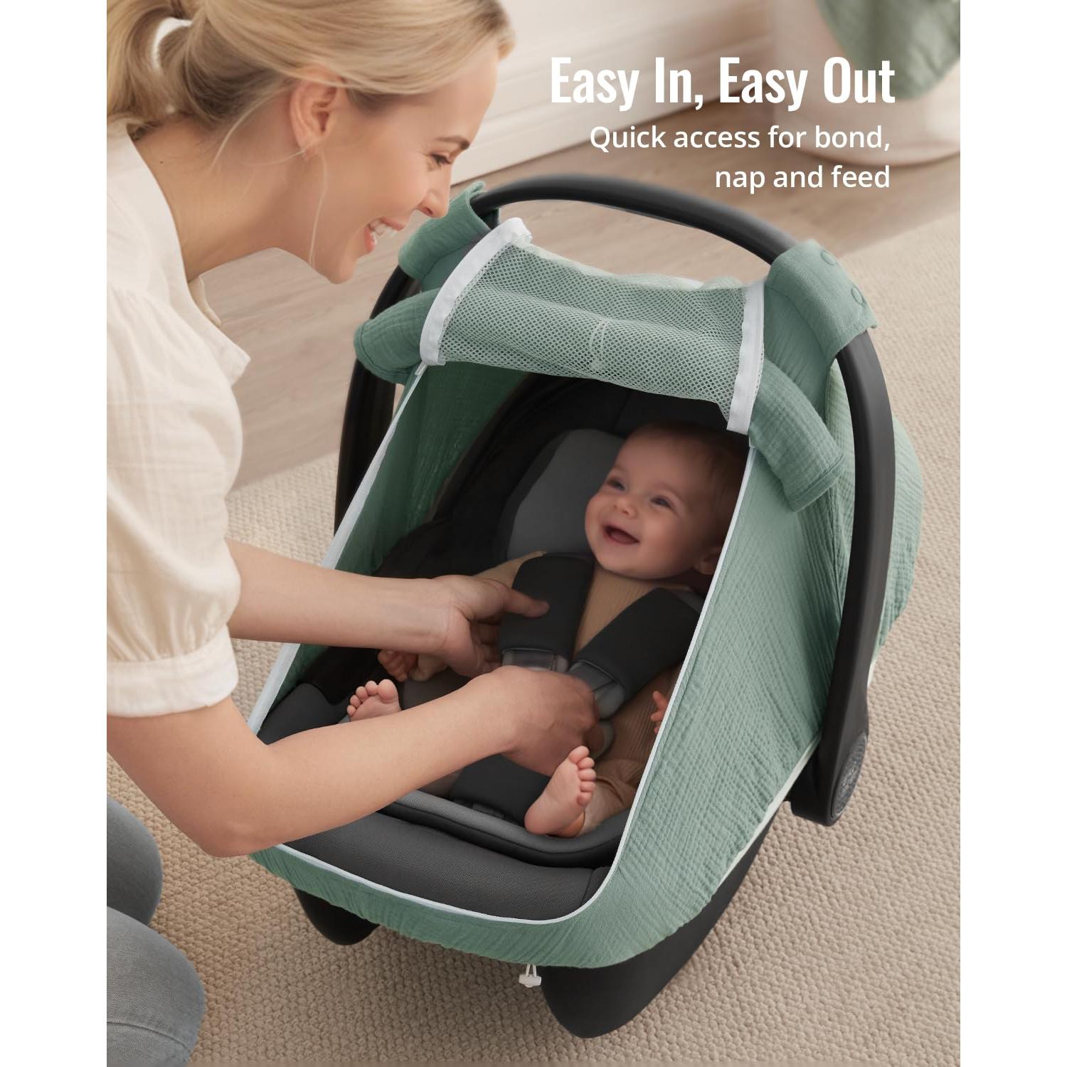 Cubierta para Asiento de Auto Bebé Blissful Diary Algodón Muselina Verde