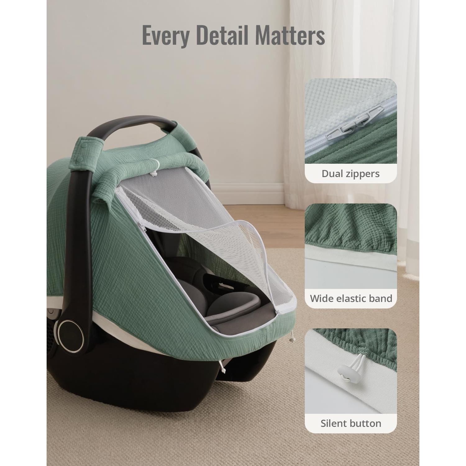 Cubierta para Asiento de Auto Bebé Blissful Diary Algodón Muselina Verde