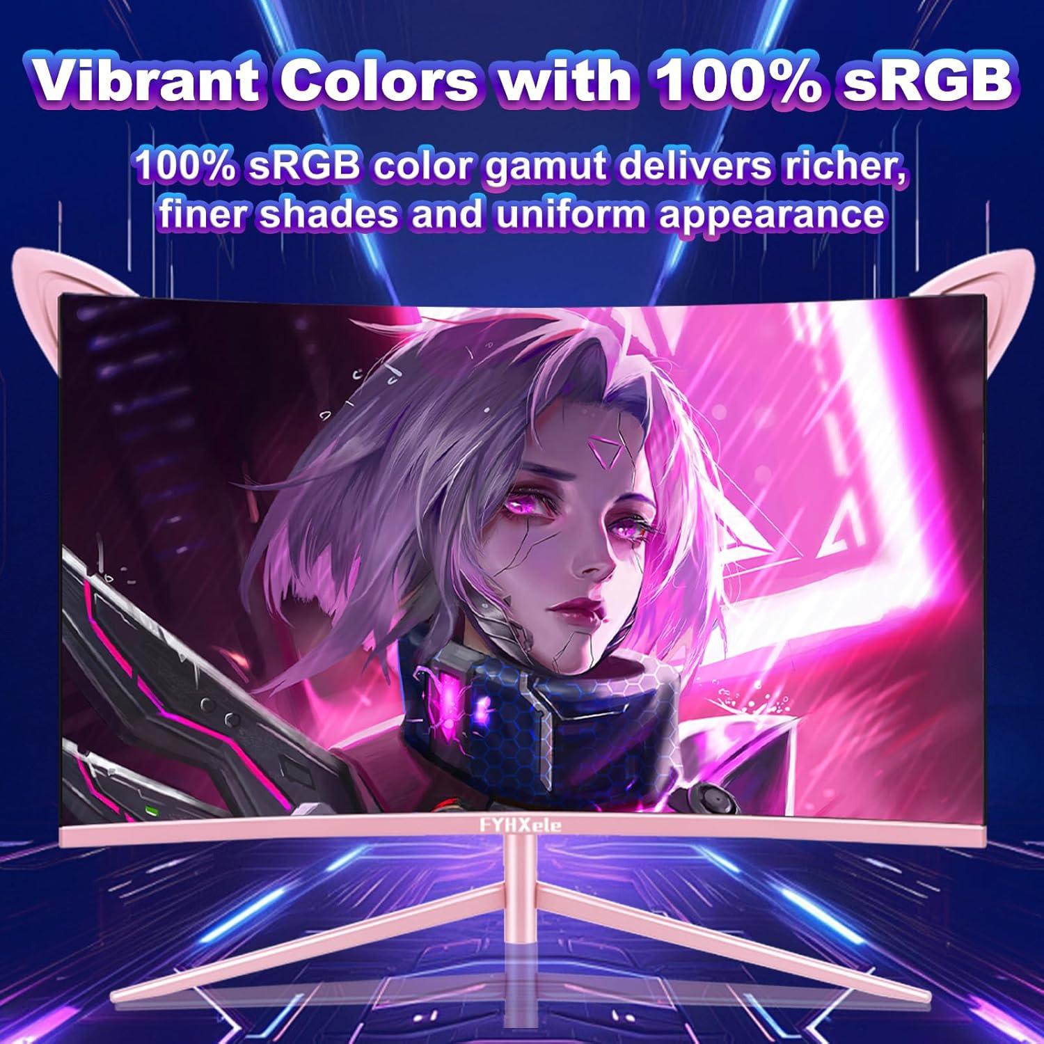 Monitor Curvo de Juegos FYHXele 27" FHD 165Hz Rosa