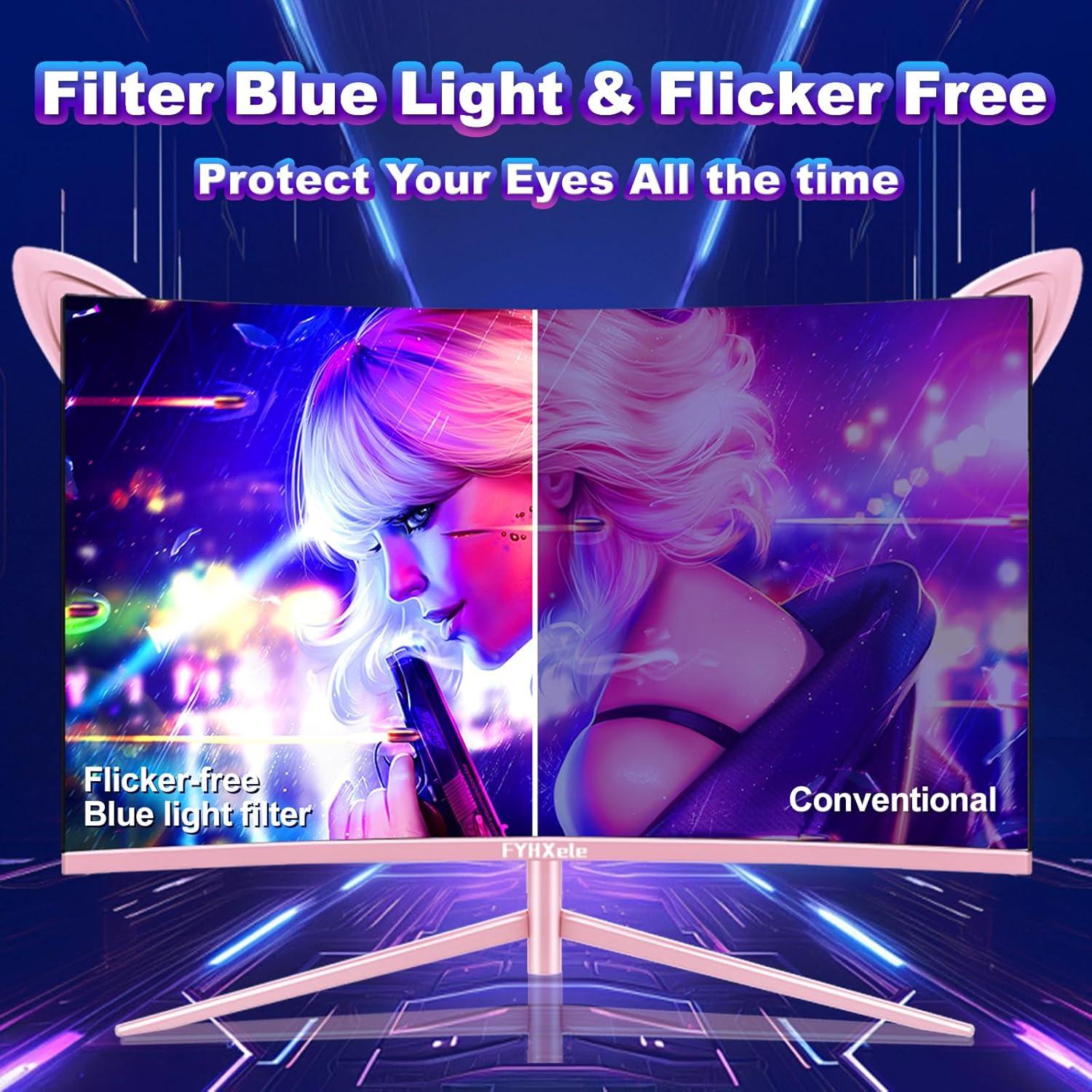 Monitor Curvo de Juegos FYHXele 27" FHD 165Hz Rosa