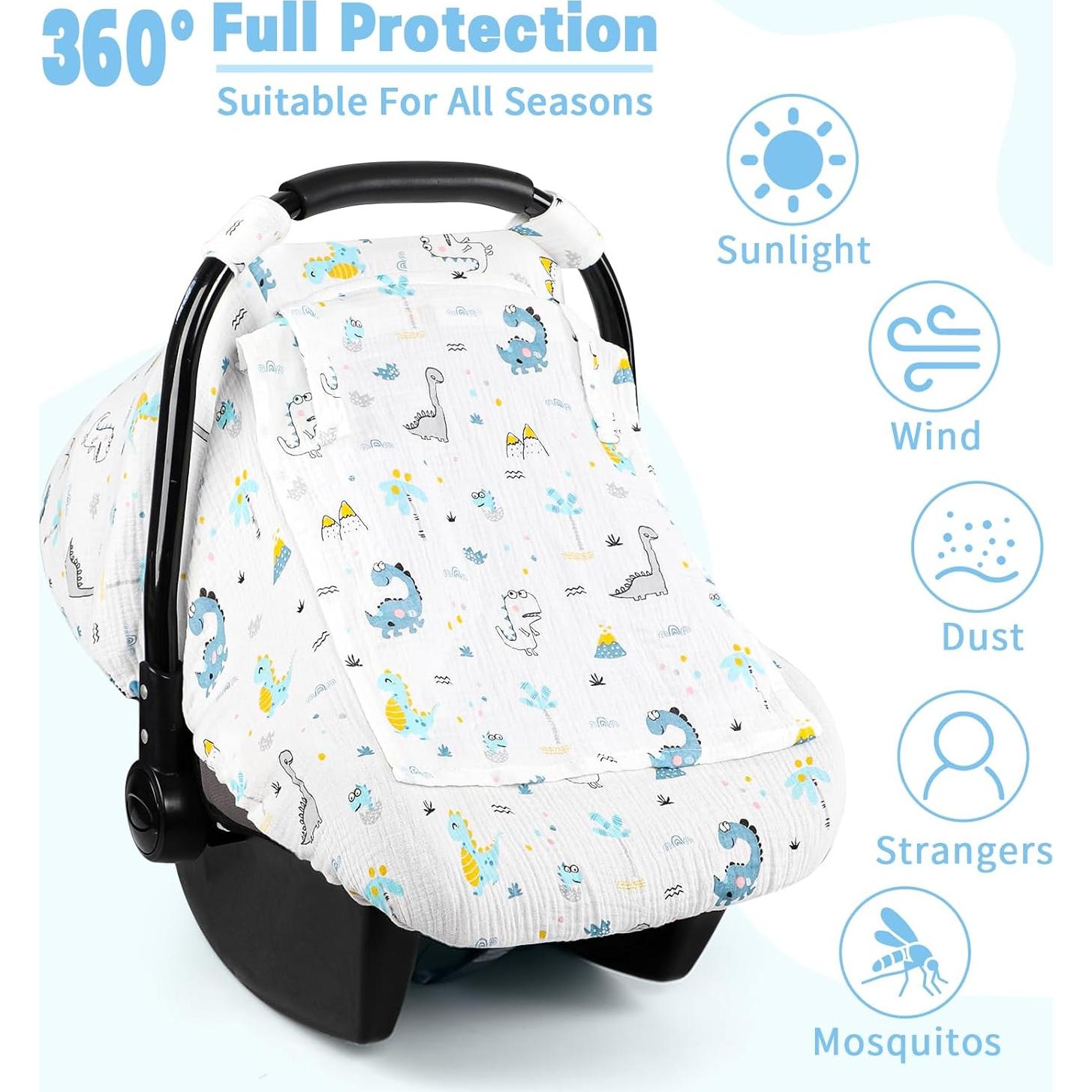 Funda de Asiento de Coche para Bebé HNHUAMING Algodón Muselina Dinosaurio