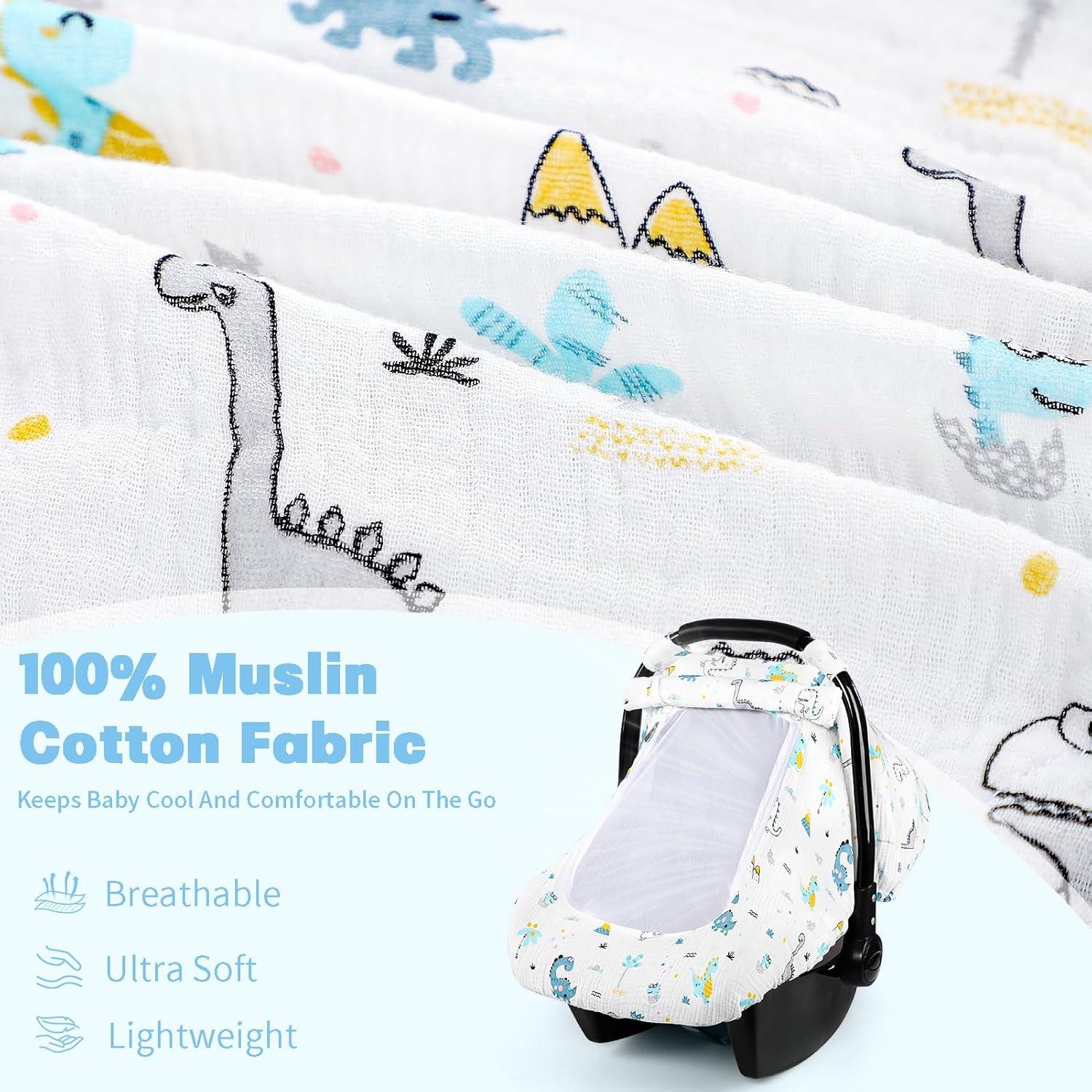 Funda de Asiento de Coche para Bebé HNHUAMING Algodón Muselina Dinosaurio