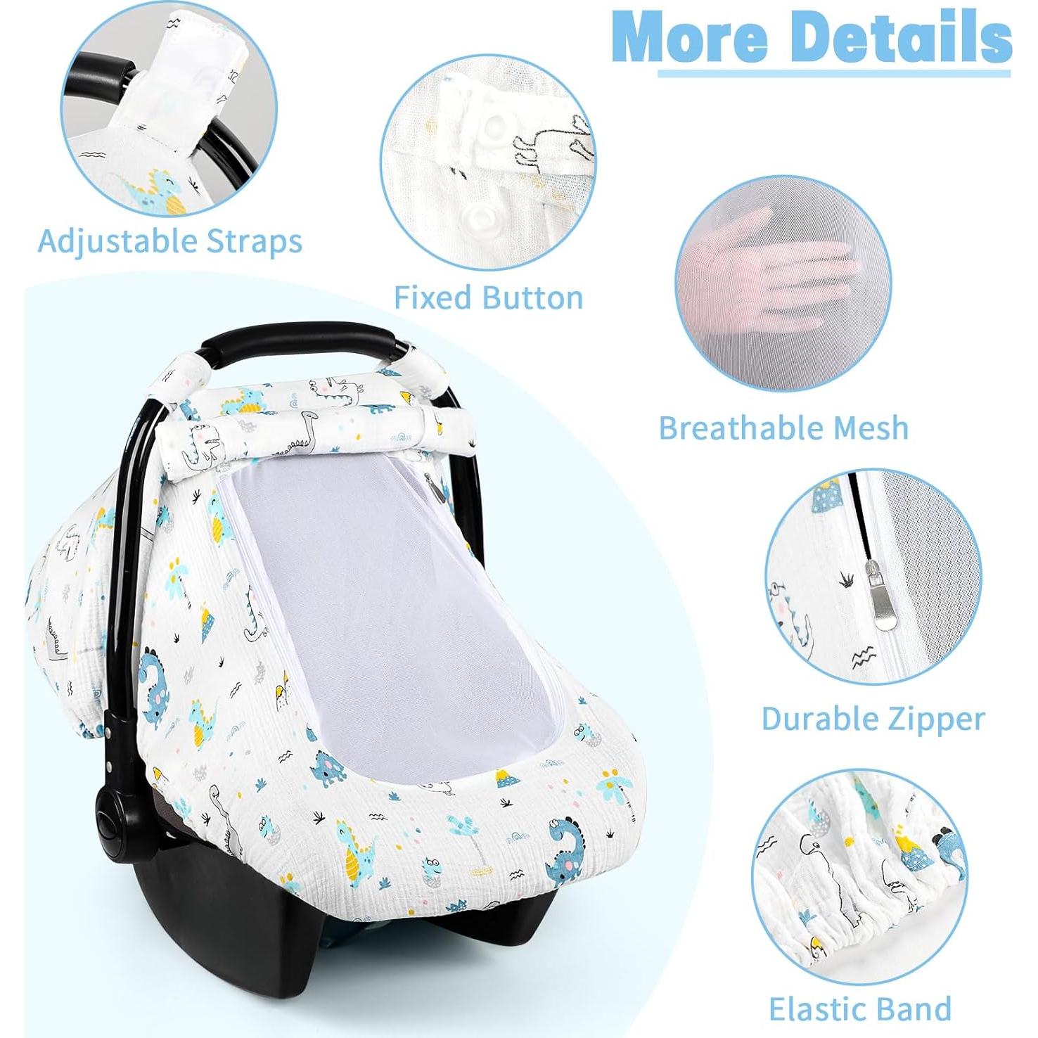 Funda de Asiento de Coche para Bebé HNHUAMING Algodón Muselina Dinosaurio