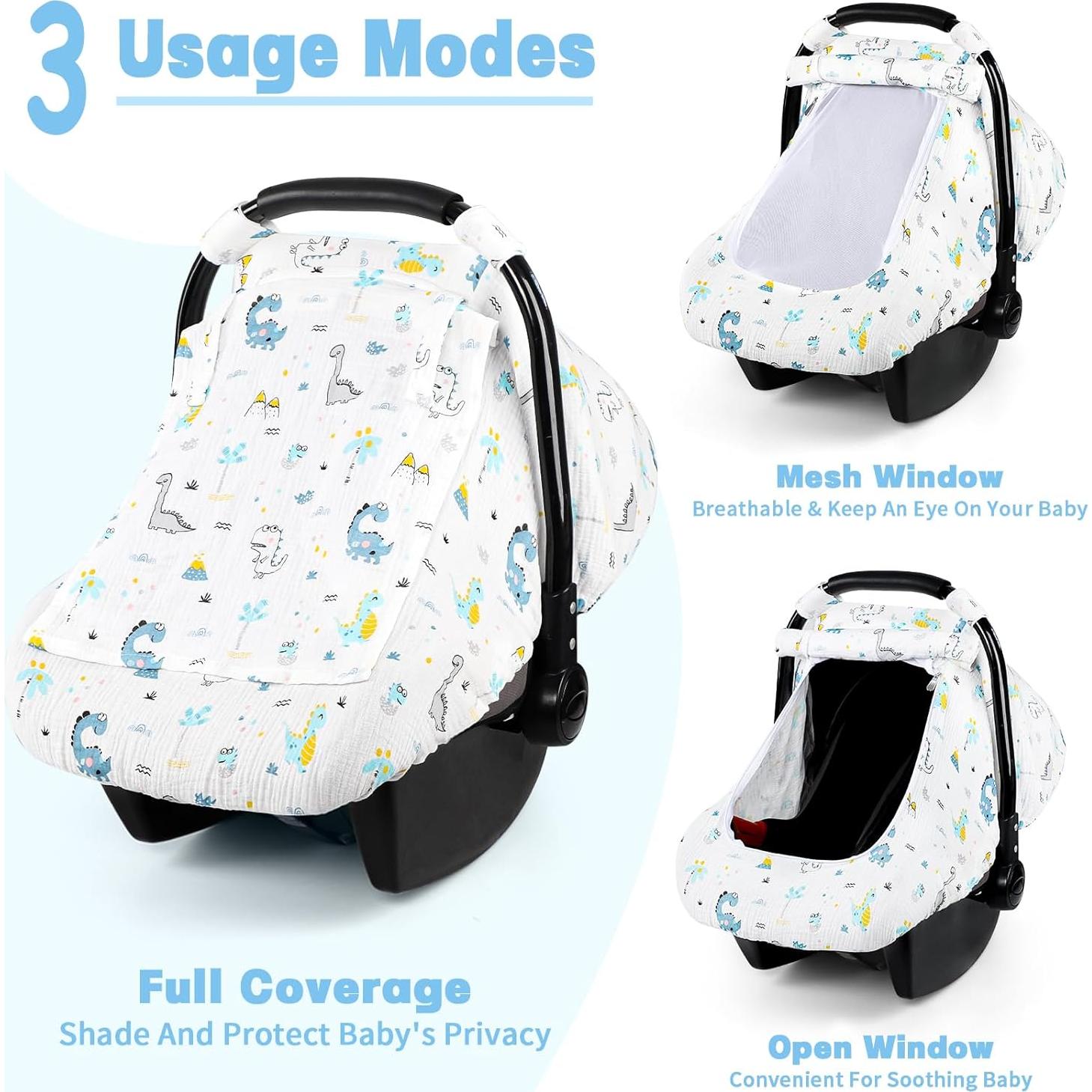 Funda de Asiento de Coche para Bebé HNHUAMING Algodón Muselina Dinosaurio