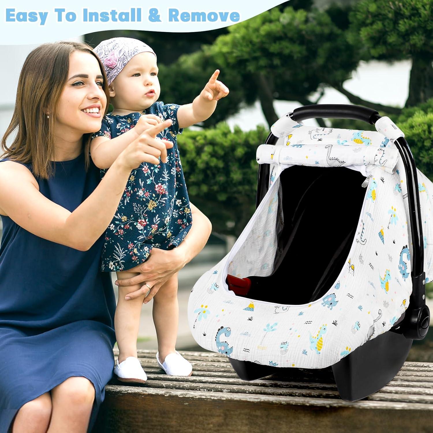 Funda de Asiento de Coche para Bebé HNHUAMING Algodón Muselina Dinosaurio