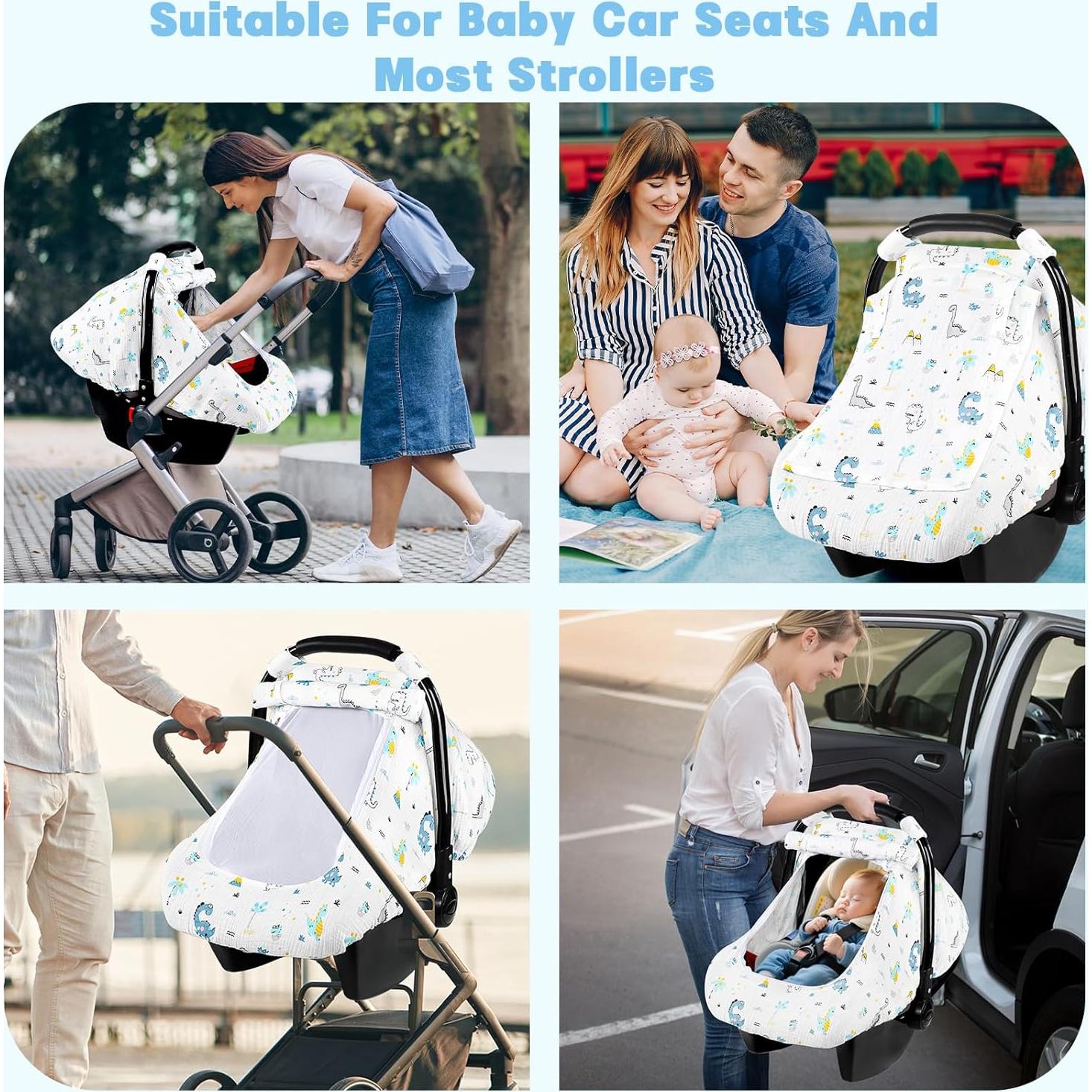 Funda de Asiento de Coche para Bebé HNHUAMING Algodón Muselina Dinosaurio