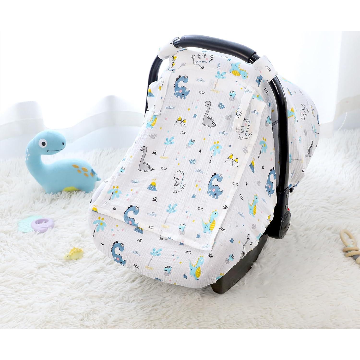 Funda de Asiento de Coche para Bebé HNHUAMING Algodón Muselina Dinosaurio