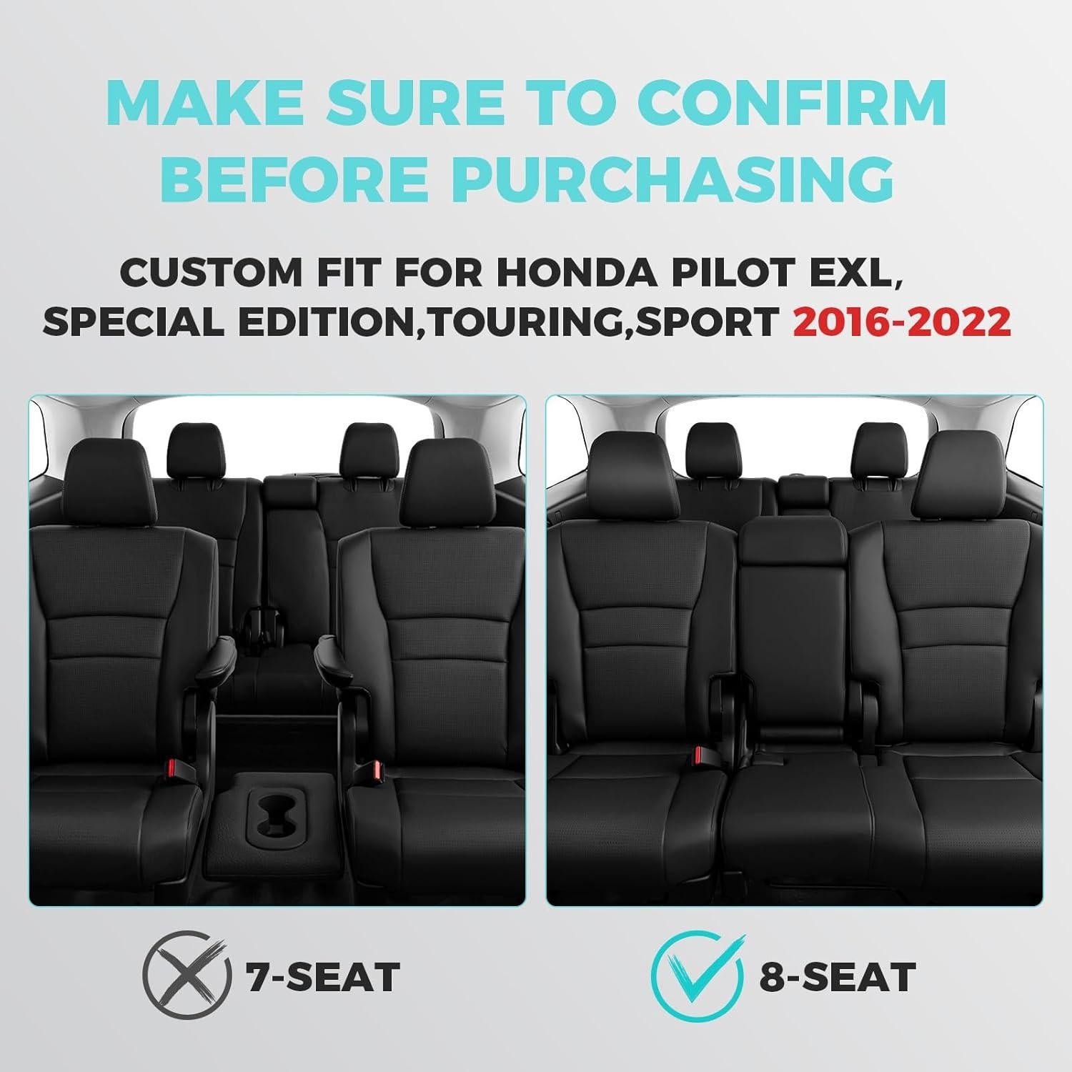Funda de Asiento para Honda Pilot 2016-2022 - FEINEPRO, 8 Asientos, Cuero Sintético Negro