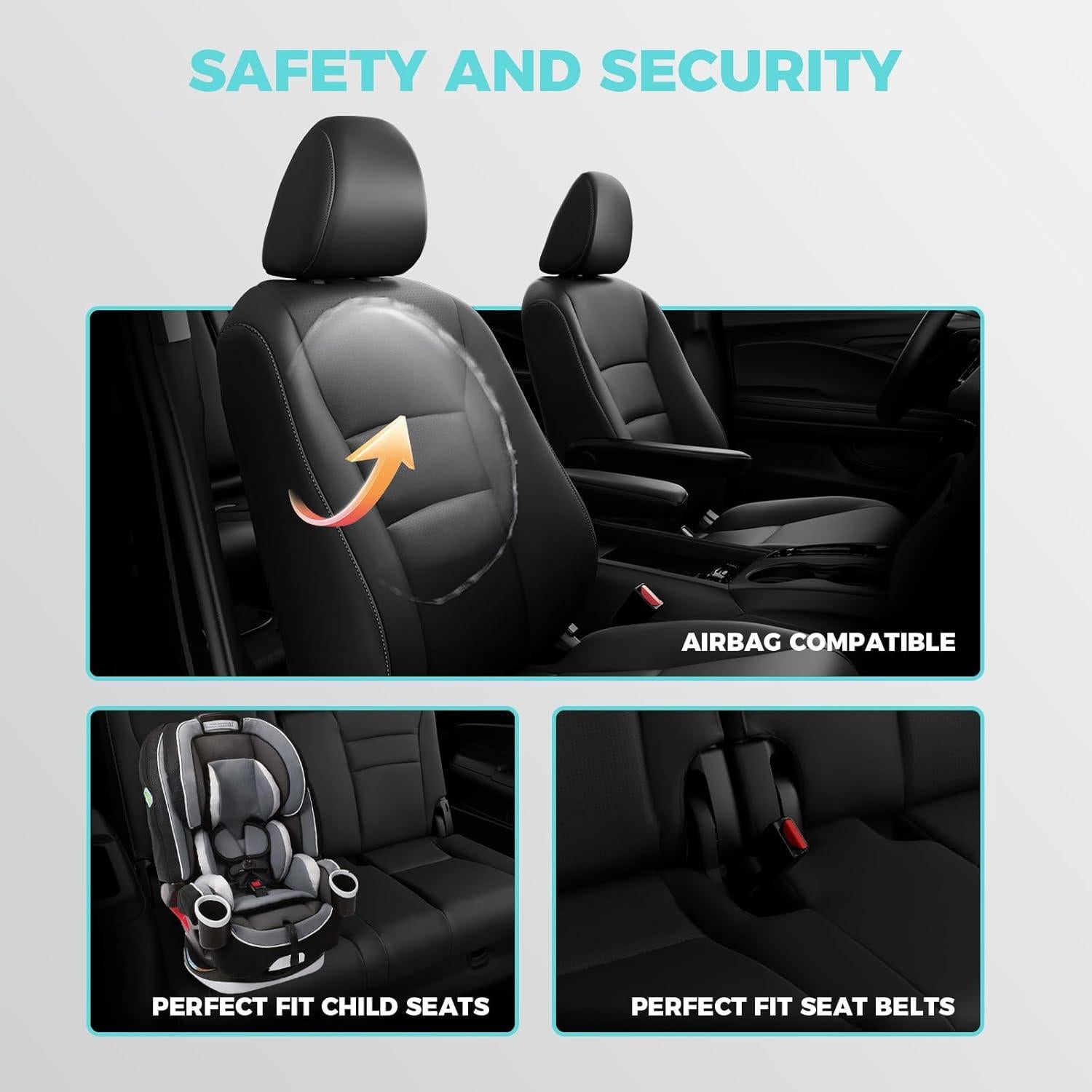 Funda de Asiento para Honda Pilot 2016-2022 - FEINEPRO, 8 Asientos, Cuero Sintético Negro