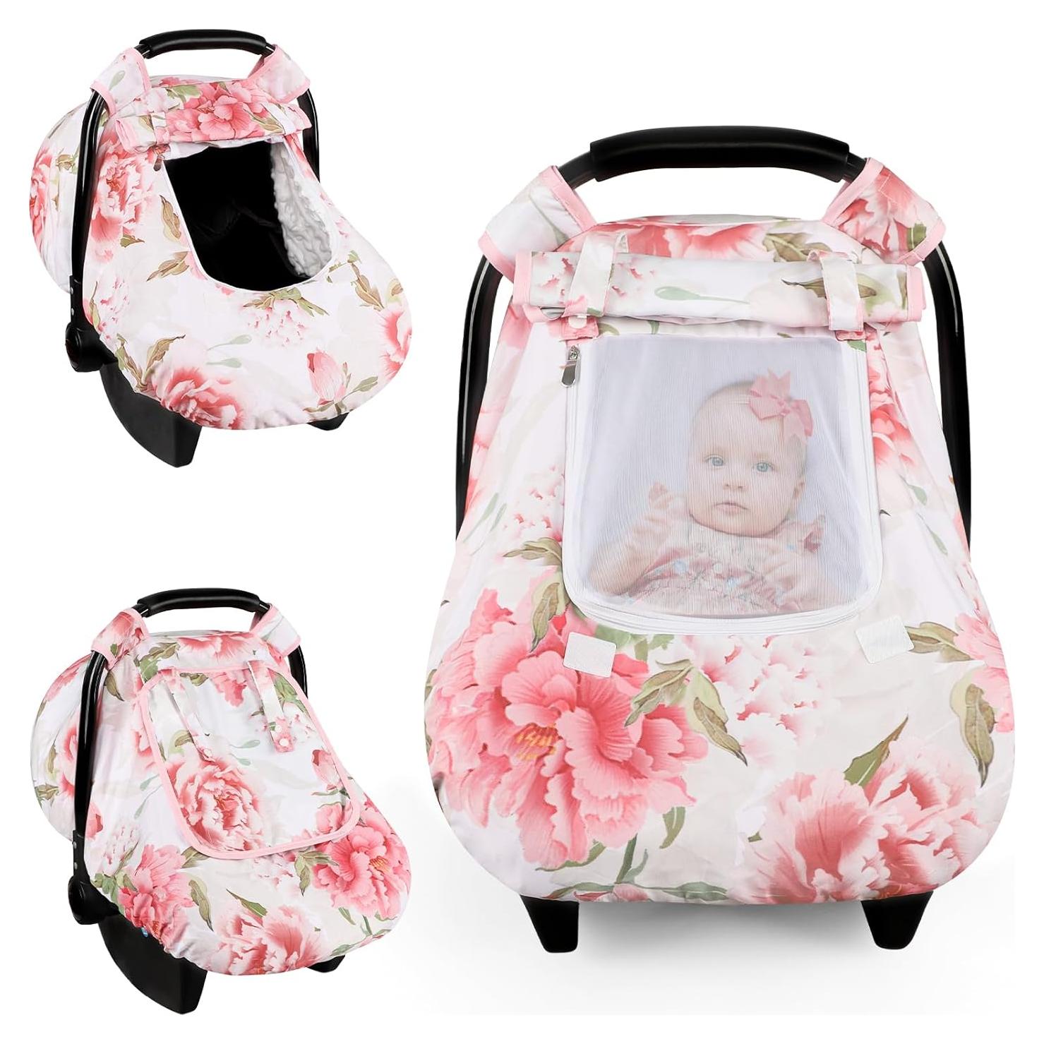 Funda de Asiento de Coche para Bebé HNHUAMING Rosa con Capota