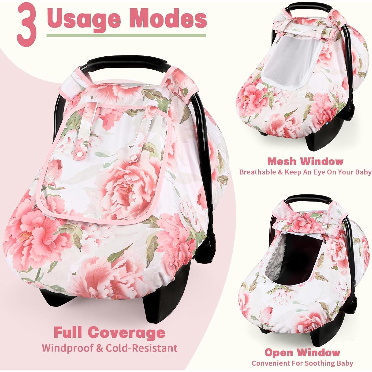 Funda de Asiento de Coche para Bebé HNHUAMING Rosa con Capota