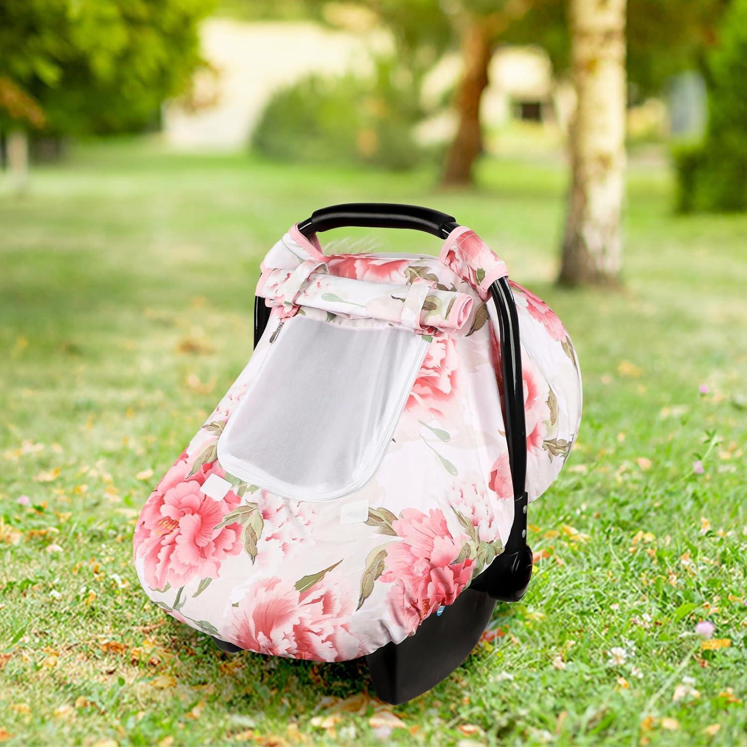 Funda de Asiento de Coche para Bebé HNHUAMING Rosa con Capota