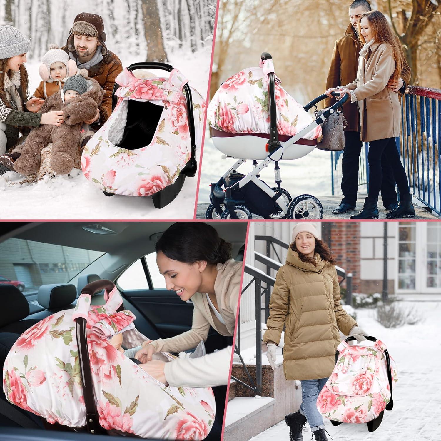 Funda de Asiento de Coche para Bebé HNHUAMING Rosa con Capota