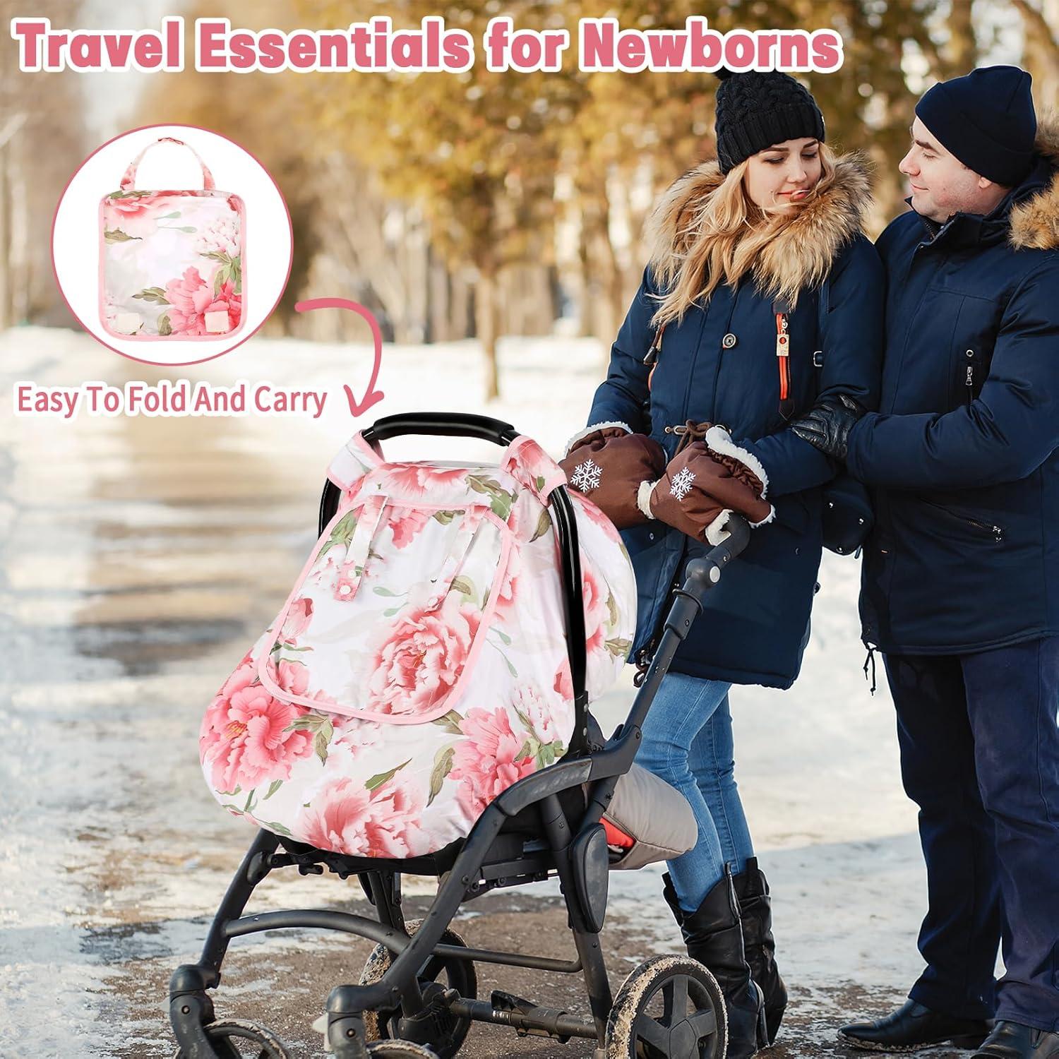 Funda de Asiento de Coche para Bebé HNHUAMING Rosa con Capota