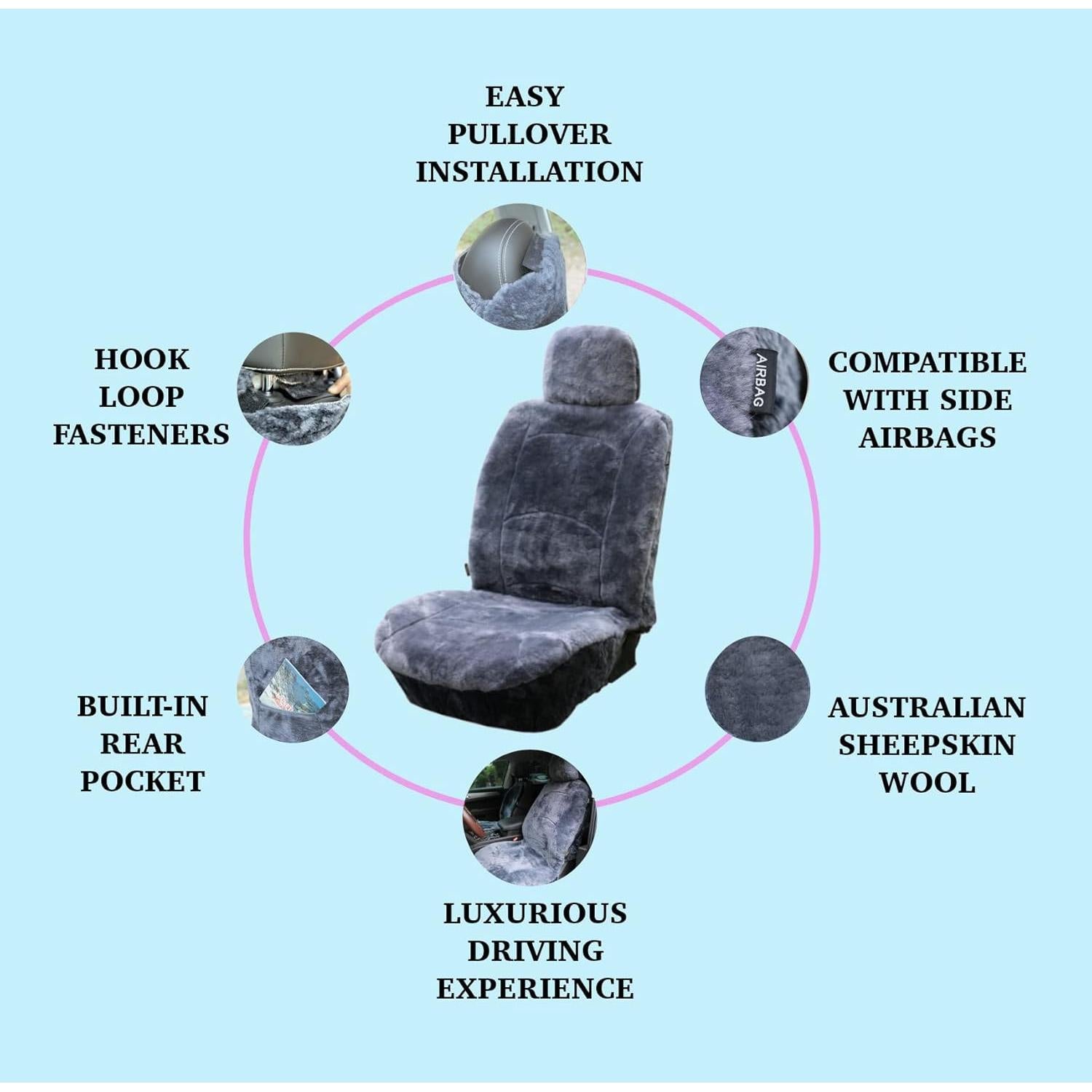 Funda de Asiento de Piel de Oveja SHEEPSKIN ELITE Gris Universal