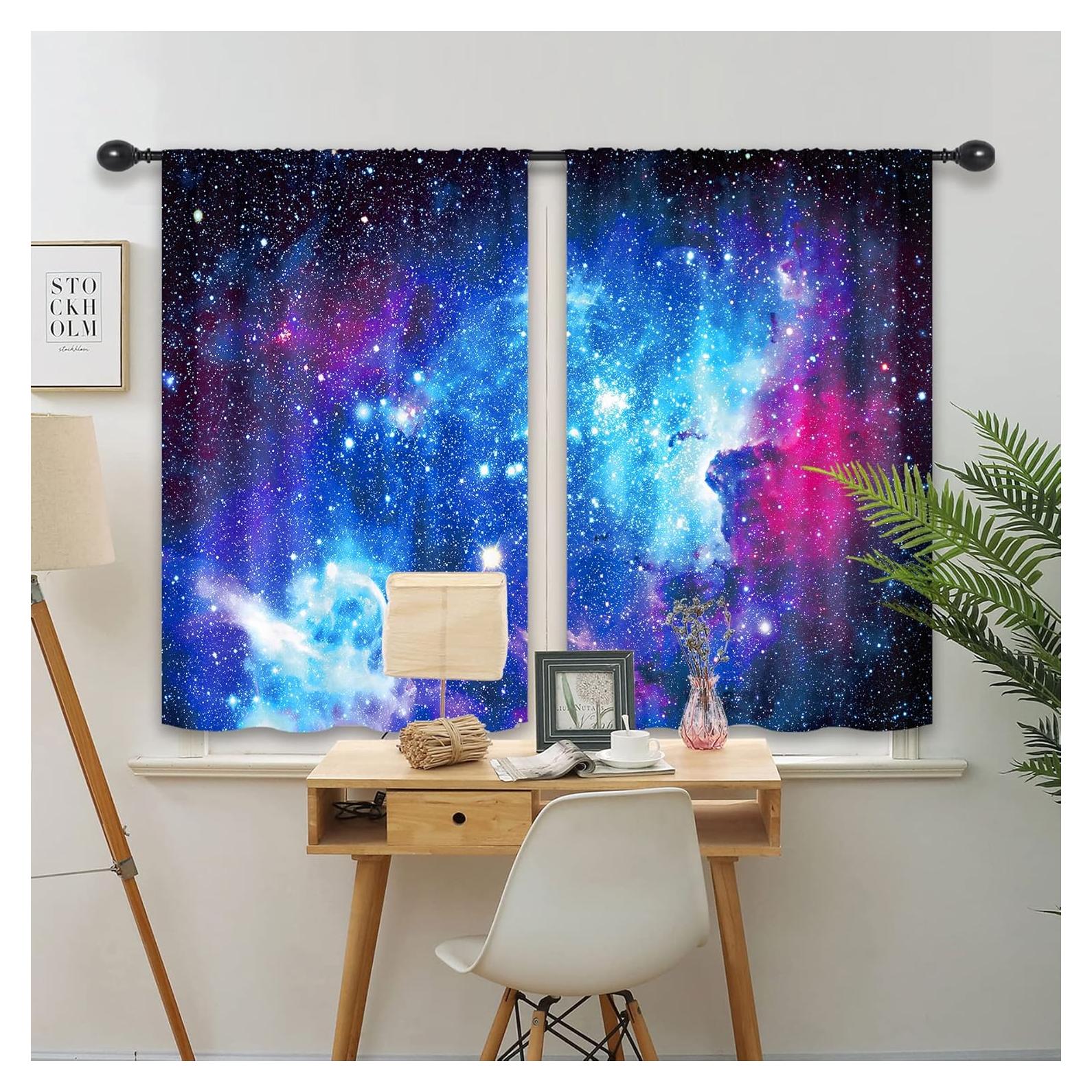 Cortinas de Cocina Riyidecor 2 Paneles 70x99 cm Azul Estrellado