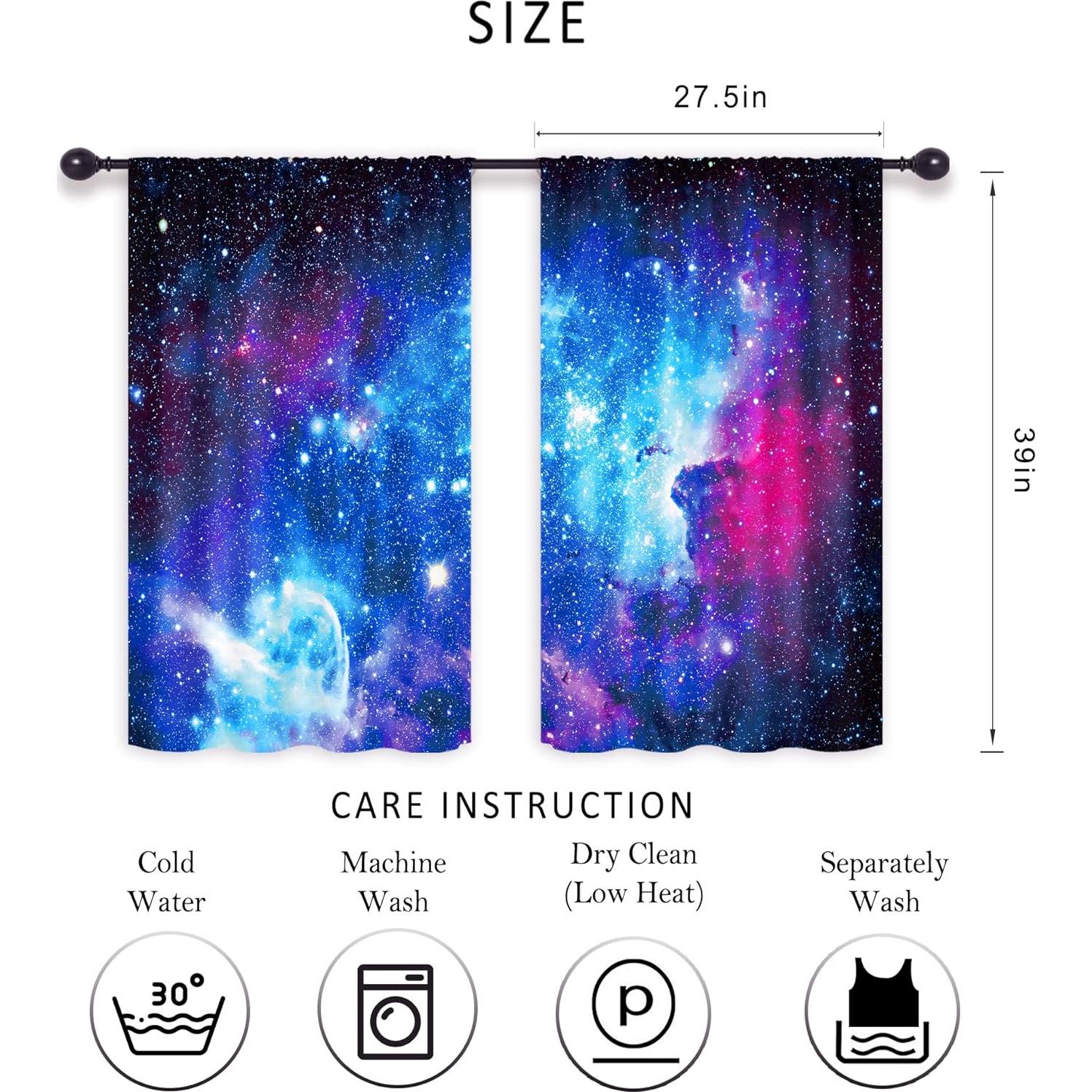 Cortinas de Cocina Riyidecor 2 Paneles 70x99 cm Azul Estrellado