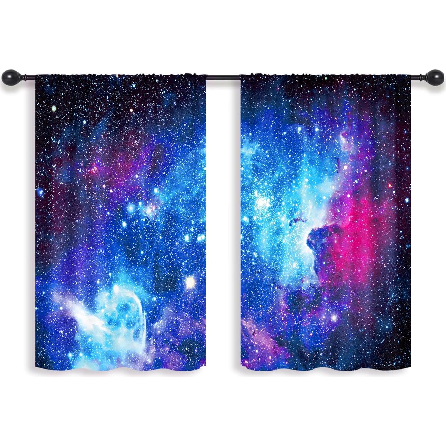 Cortinas de Cocina Riyidecor 2 Paneles 70x99 cm Azul Estrellado