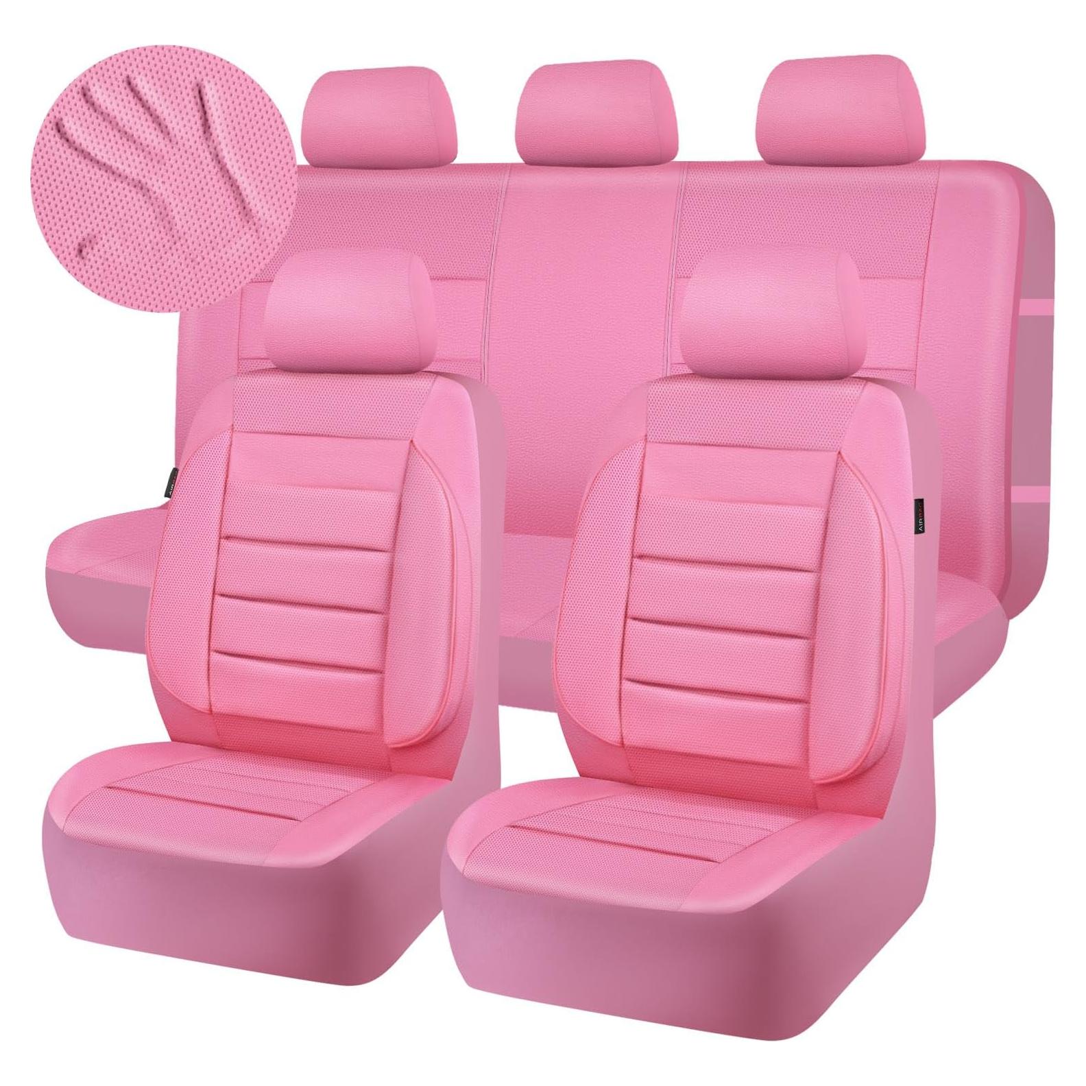 Cubiertas de Asiento de Cuero Rosa CAR PASS Ajuste Universal 5 Piezas
