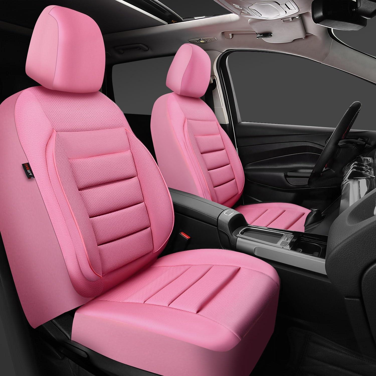 Cubiertas de Asiento de Cuero Rosa CAR PASS Ajuste Universal 5 Piezas