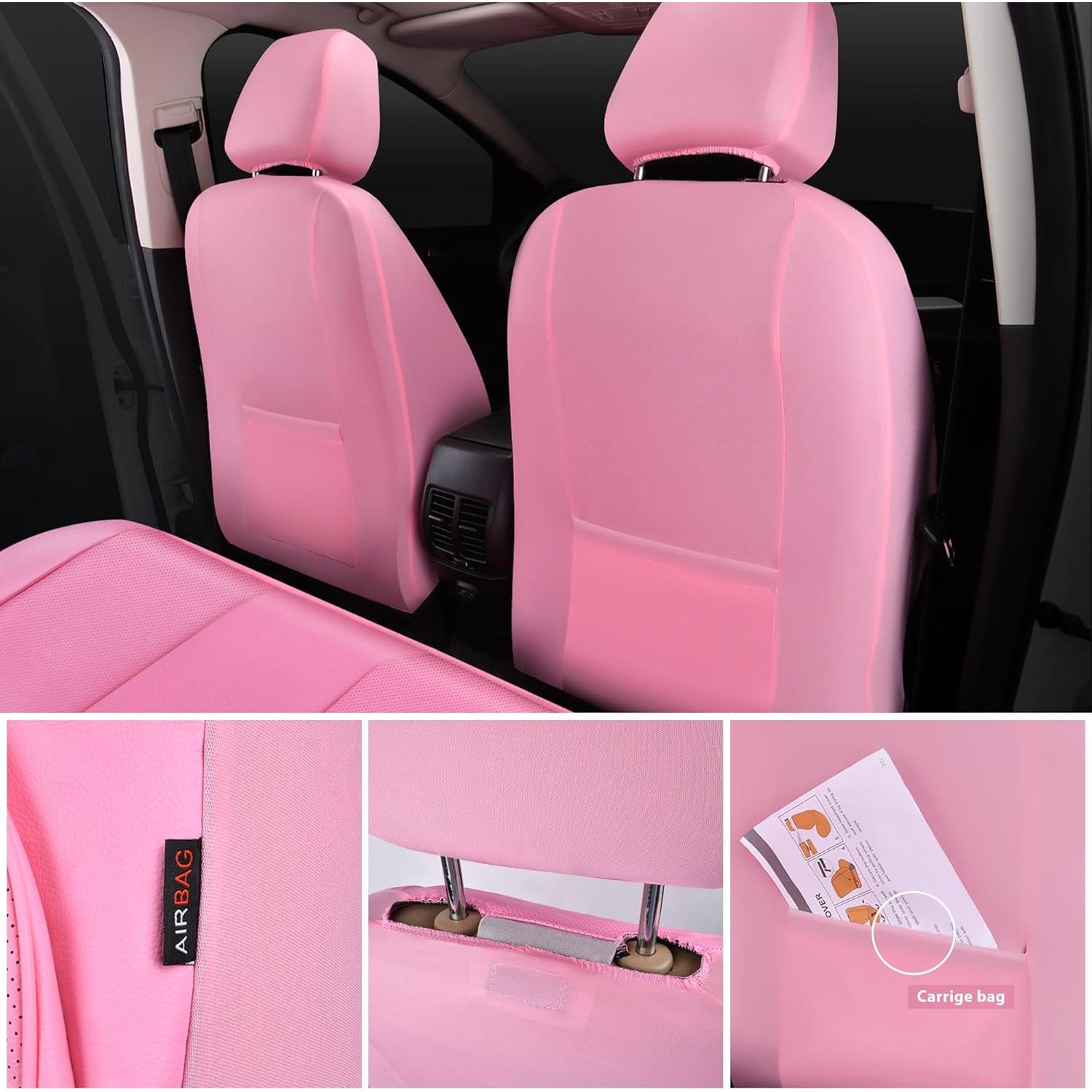 Cubiertas de Asiento de Cuero Rosa CAR PASS Ajuste Universal 5 Piezas