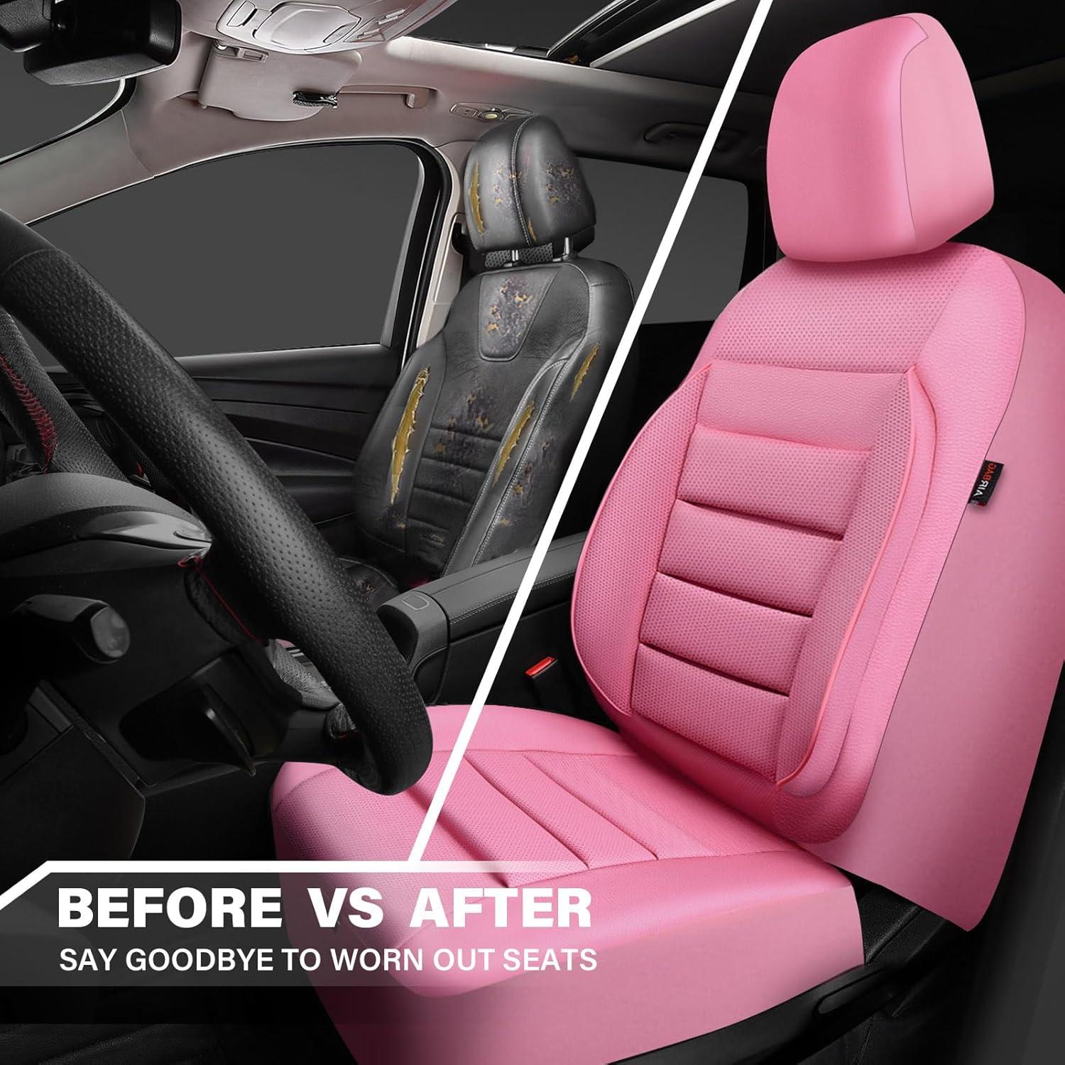 Cubiertas de Asiento de Cuero Rosa CAR PASS Ajuste Universal 5 Piezas