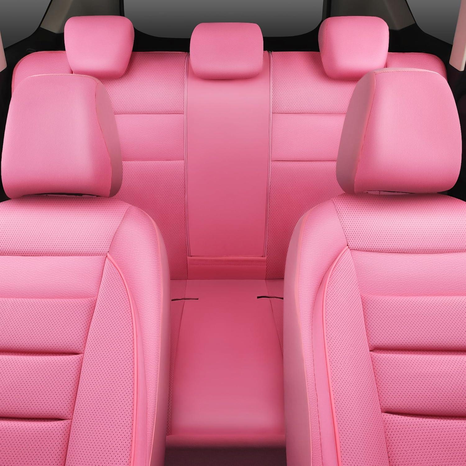 Cubiertas de Asiento de Cuero Rosa CAR PASS Ajuste Universal 5 Piezas