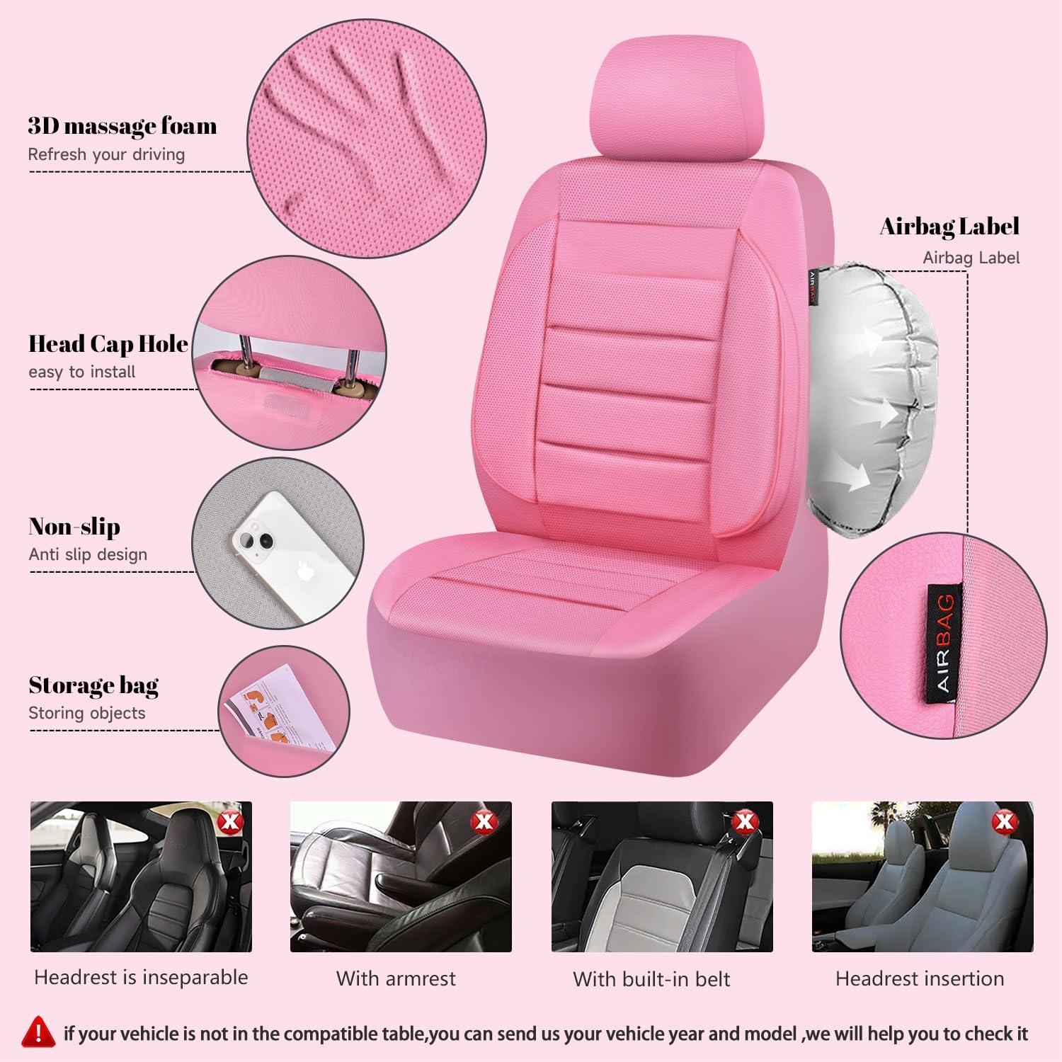 Cubiertas de Asiento de Cuero Rosa CAR PASS Ajuste Universal 5 Piezas
