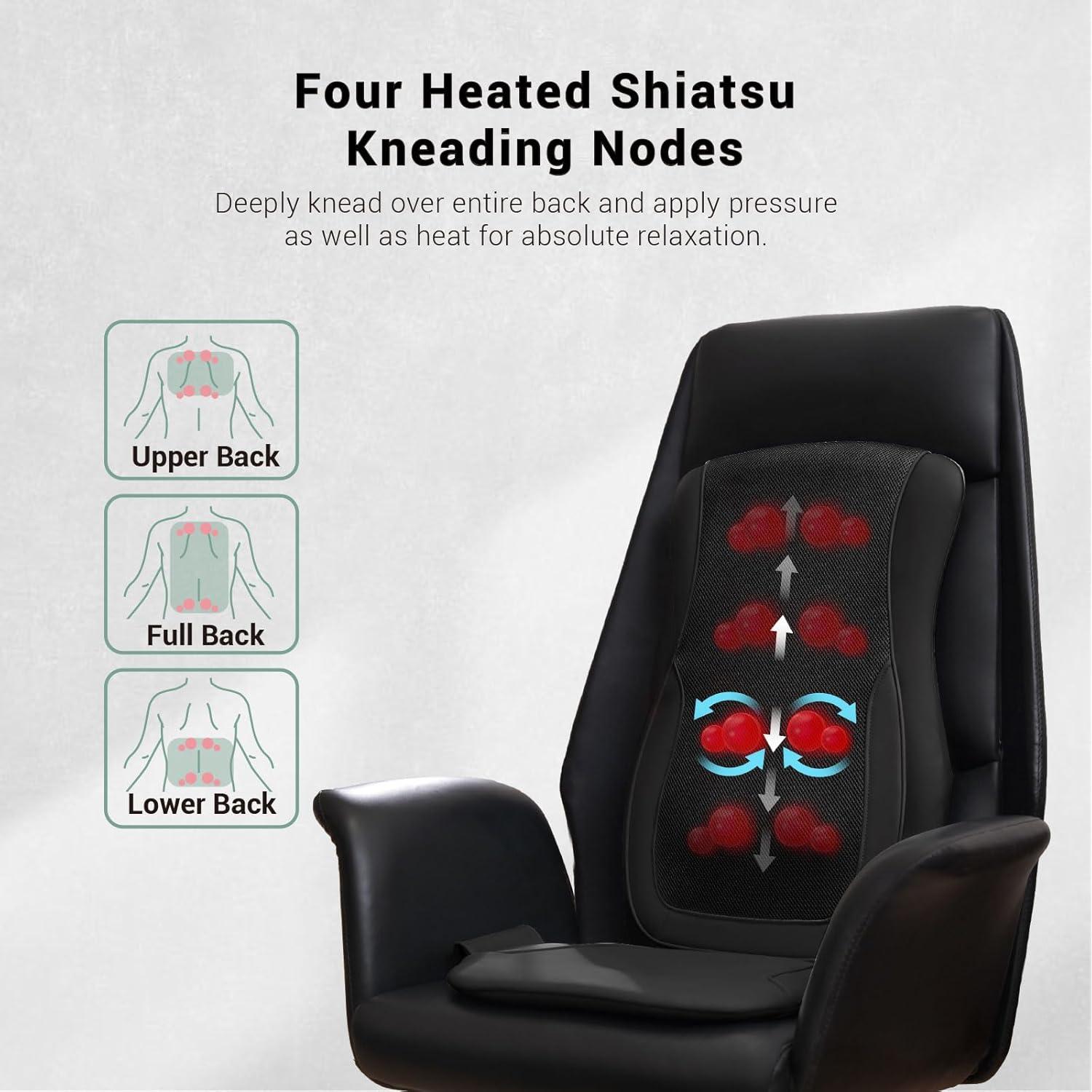 Almohadilla de Masaje Shiatsu Mynt Negra con Calor y 4 Nodos