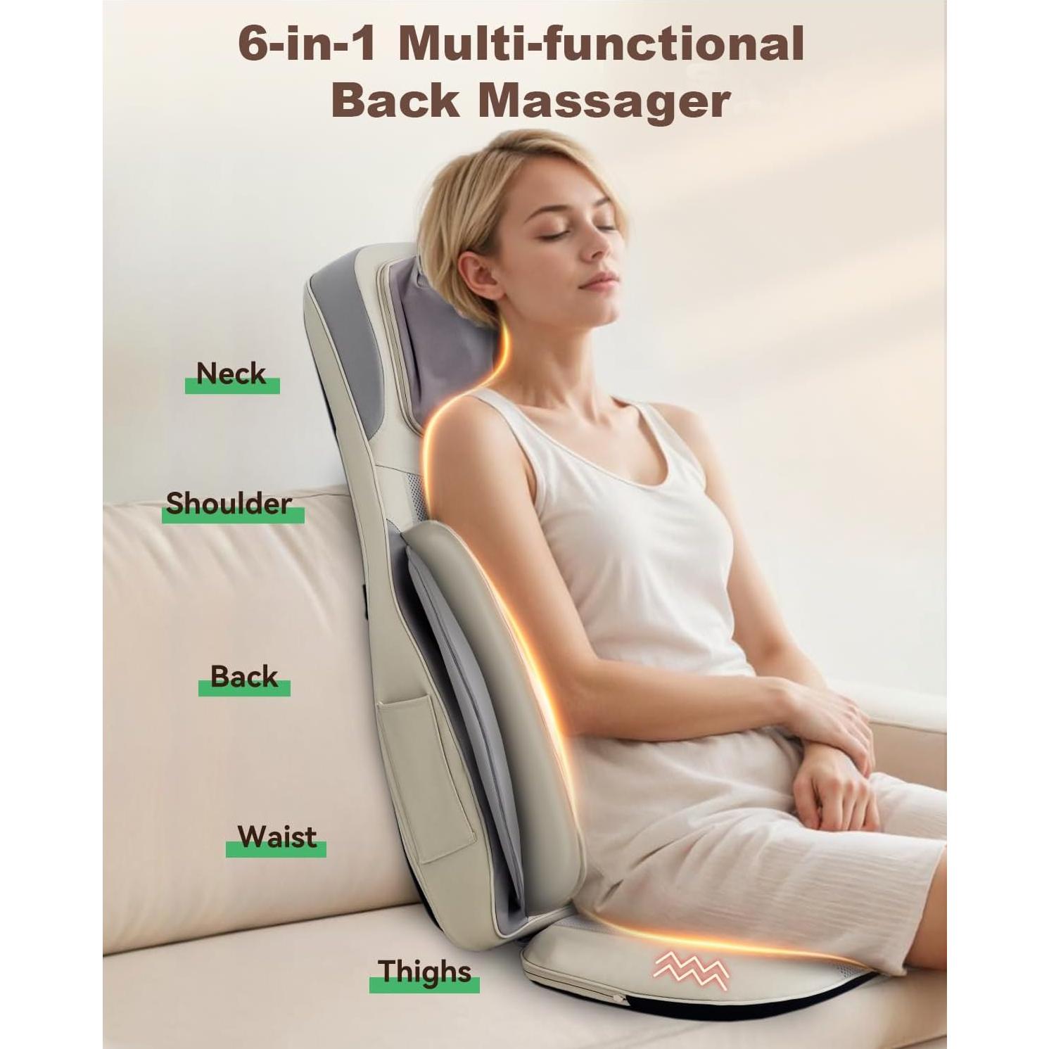 Shiatsu Neck Back Massager with Heat, 2025 Upgraded Massage Chiar Pad with Height Adjustment, Compression, Vibration, Full Body Seat Massager for Home, Office, Gifts for Men, Women