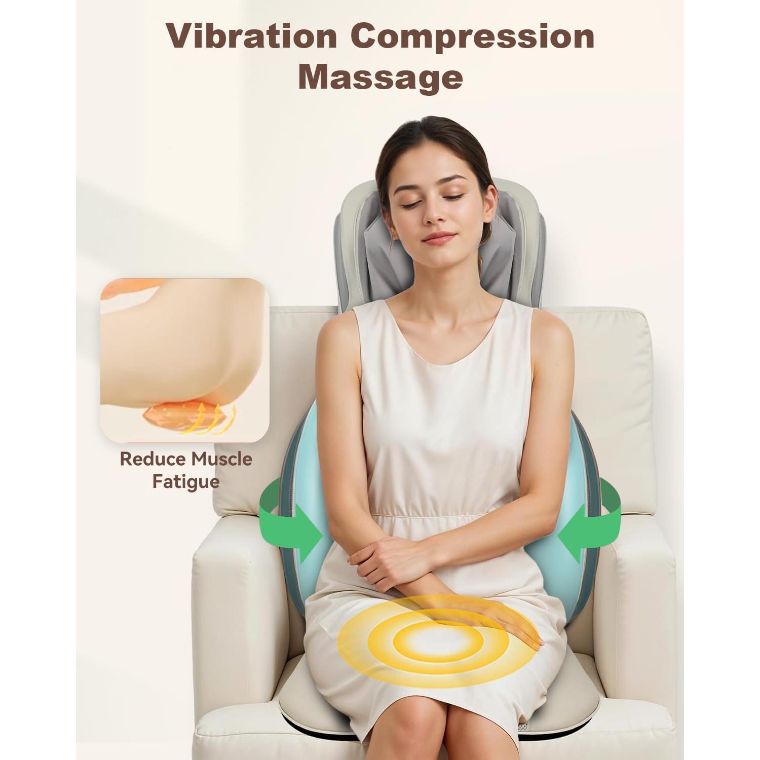 Shiatsu Neck Back Massager with Heat, 2025 Upgraded Massage Chiar Pad with Height Adjustment, Compression, Vibration, Full Body Seat Massager for Home, Office, Gifts for Men, Women