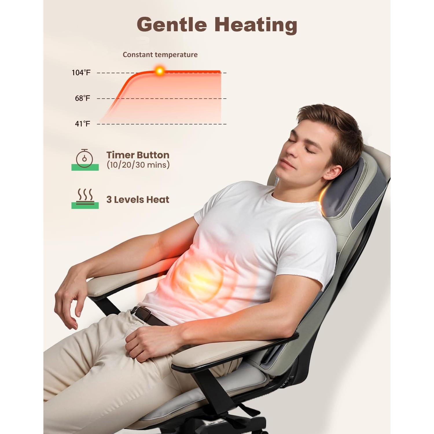 Shiatsu Neck Back Massager with Heat, 2025 Upgraded Massage Chiar Pad with Height Adjustment, Compression, Vibration, Full Body Seat Massager for Home, Office, Gifts for Men, Women