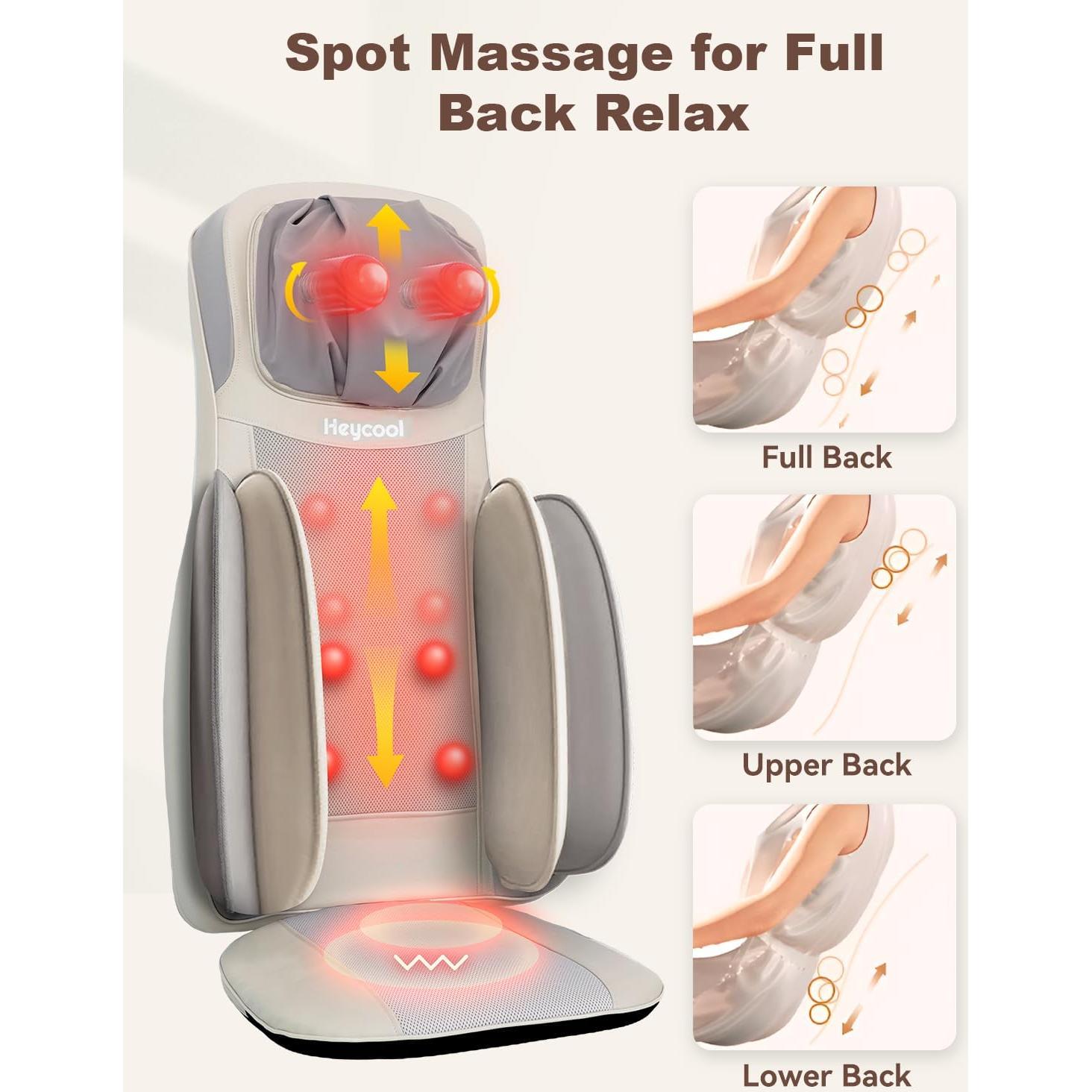 Shiatsu Neck Back Massager with Heat, 2025 Upgraded Massage Chiar Pad with Height Adjustment, Compression, Vibration, Full Body Seat Massager for Home, Office, Gifts for Men, Women